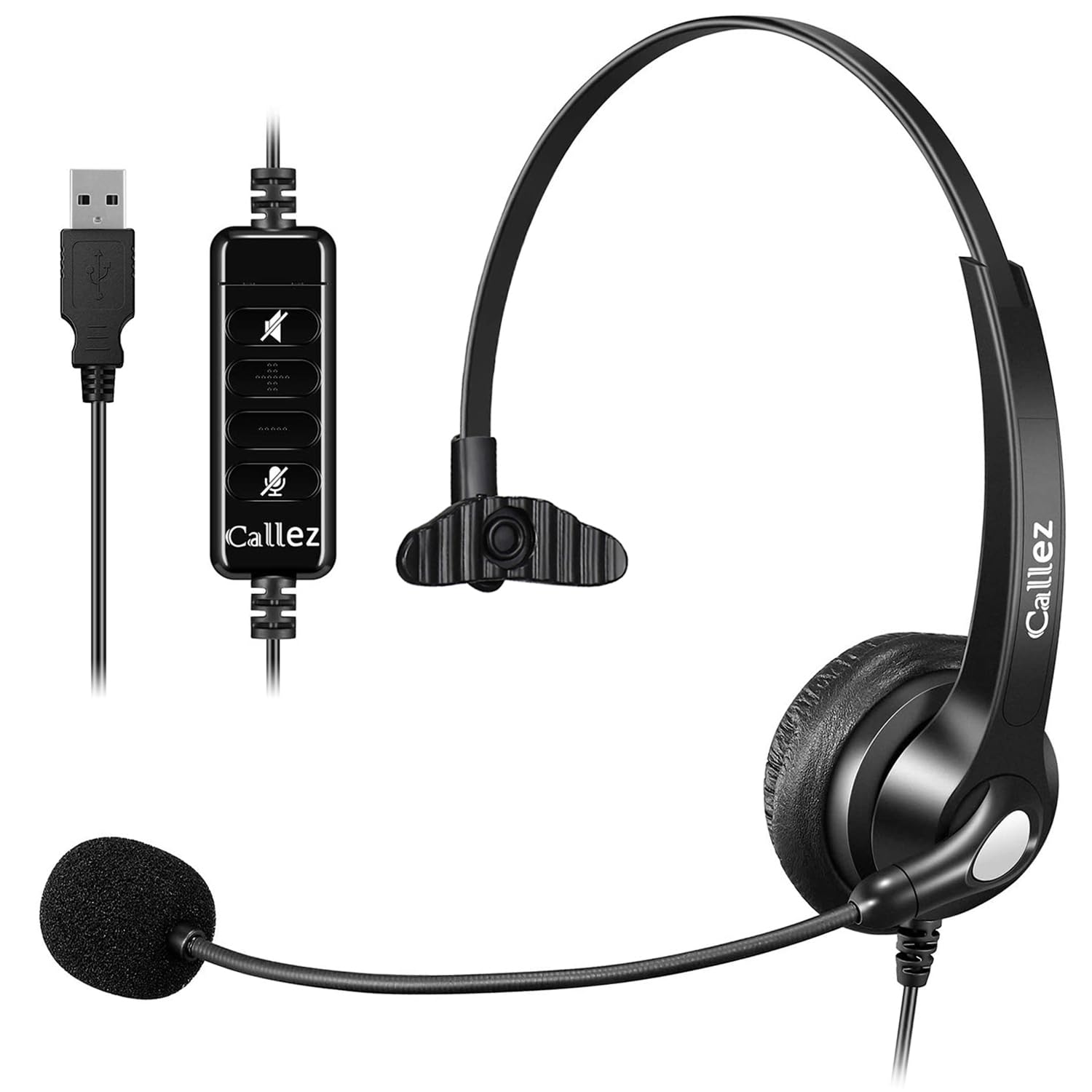 Noise Cancelling USB Headset with Microphone for PC - Wideband Business Headphones with Audio Controls for Skype/Lync/Call Centers (Ultra Comfortable & Lightweight) - Perfect for Office, Remote Work & Online Meetings