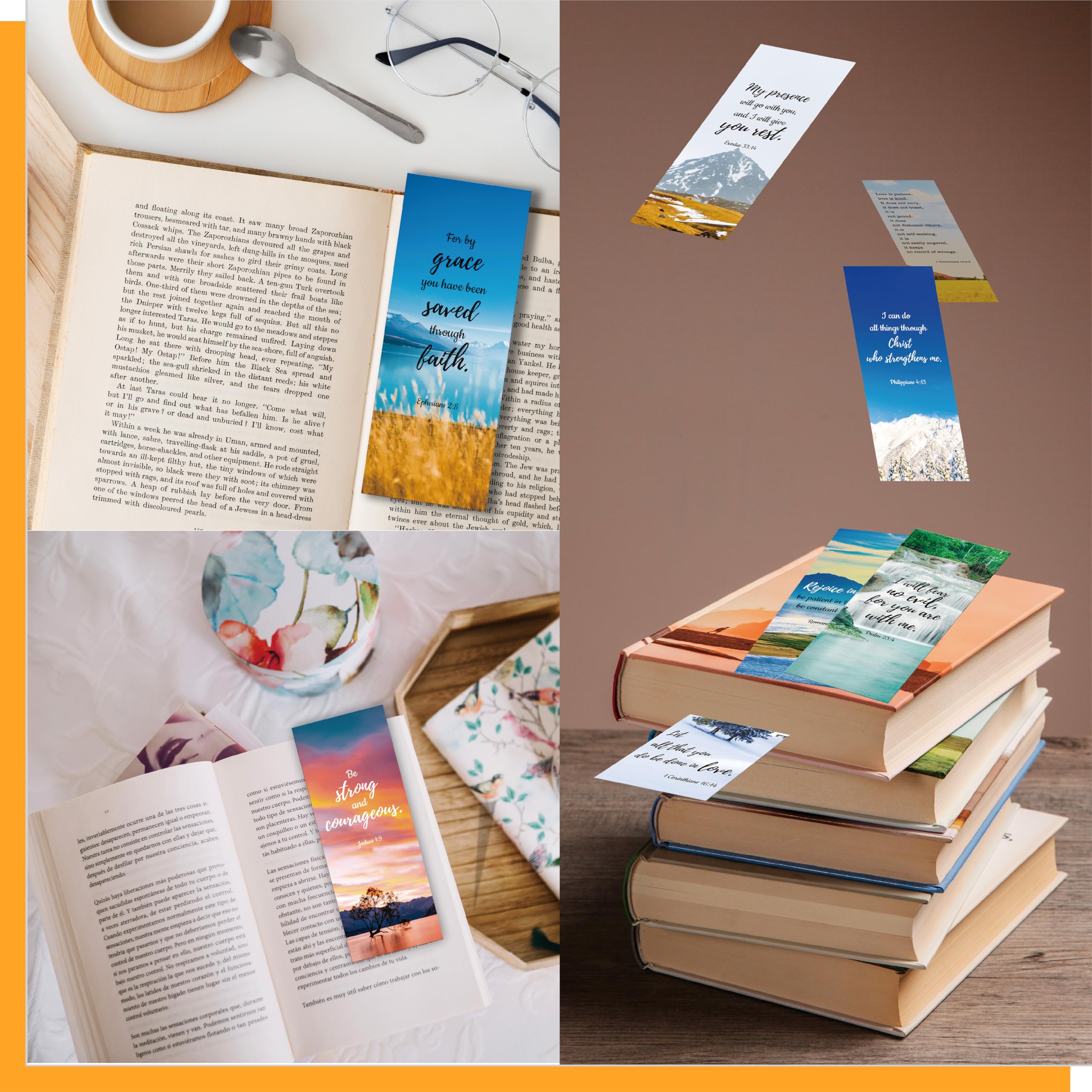 120 PCS Bible Bookmarks Set - 30 Unique Double-Sided Christian Scripture Verse Bookmarks for Women & Men - Inspirational Religious Gifts for Church, Bible Study, Office & Book Lovers (2.4” x 6.1”) - Perfect for Sunday School, Small Groups & Personal Devotion