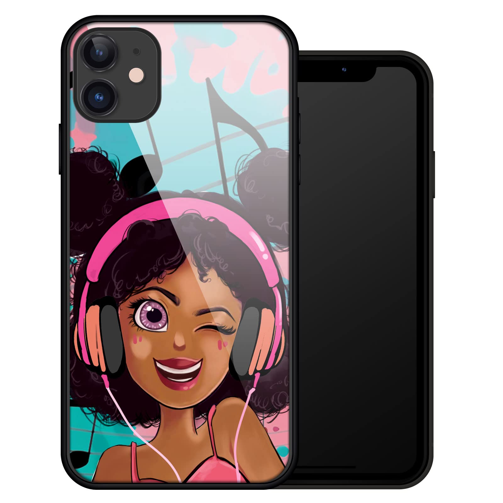 EZYES iPhone 11 Case - Shockproof TPU Cover with Tempered Glass for Women | Afro Girl Design | American African Style | Drop Protection for iPhone 11 (6.1 Inch) - Perfect for Daily Use, Work & Outdoor Activities