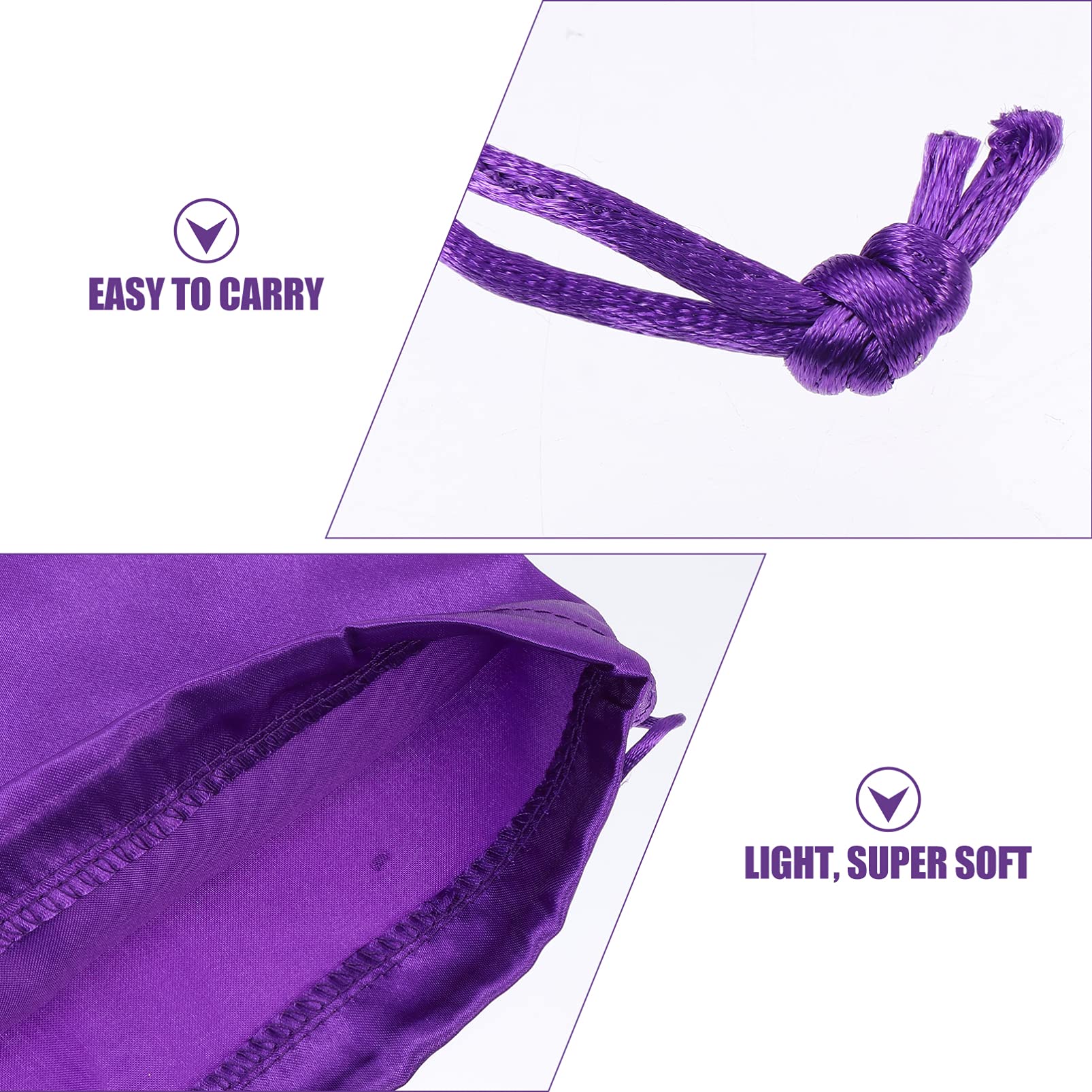Beaupretty 10 Pack Satin Wig Storage Bags - Soft Silky Hair Organizer Pouches for Wigs, Extensions & Hair Tools - Travel & Home Use - Purple