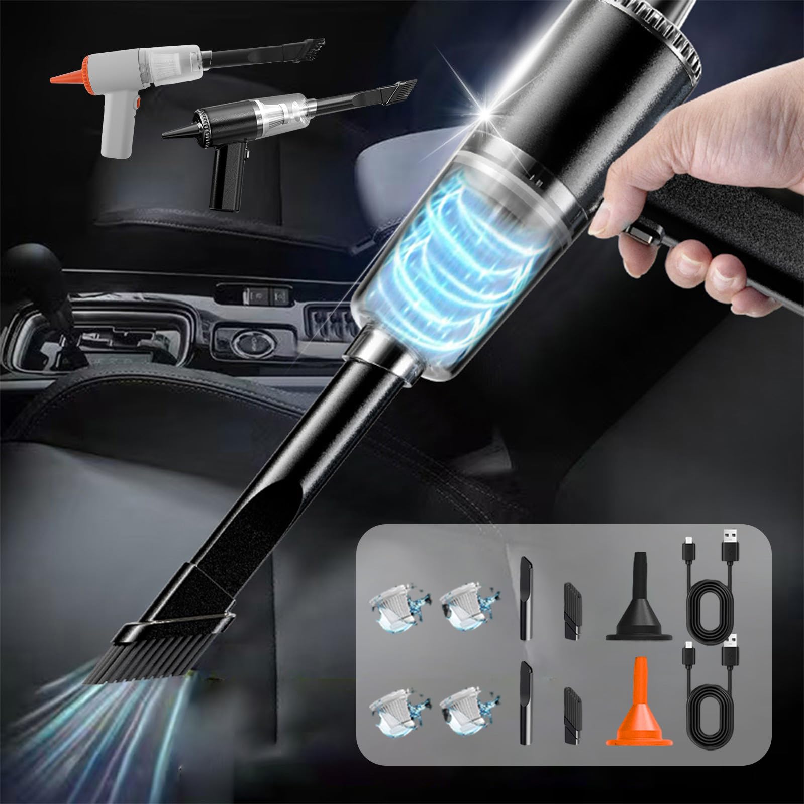 120W High Power Handheld Car Vacuum Cleaner - Portable Wet/Dry Rechargeable Vacuum with Multi Nozzles for Cars, Travel, RV & Camping | Compact Car Accessories for Quick Cleanups & Pet Hair Removal