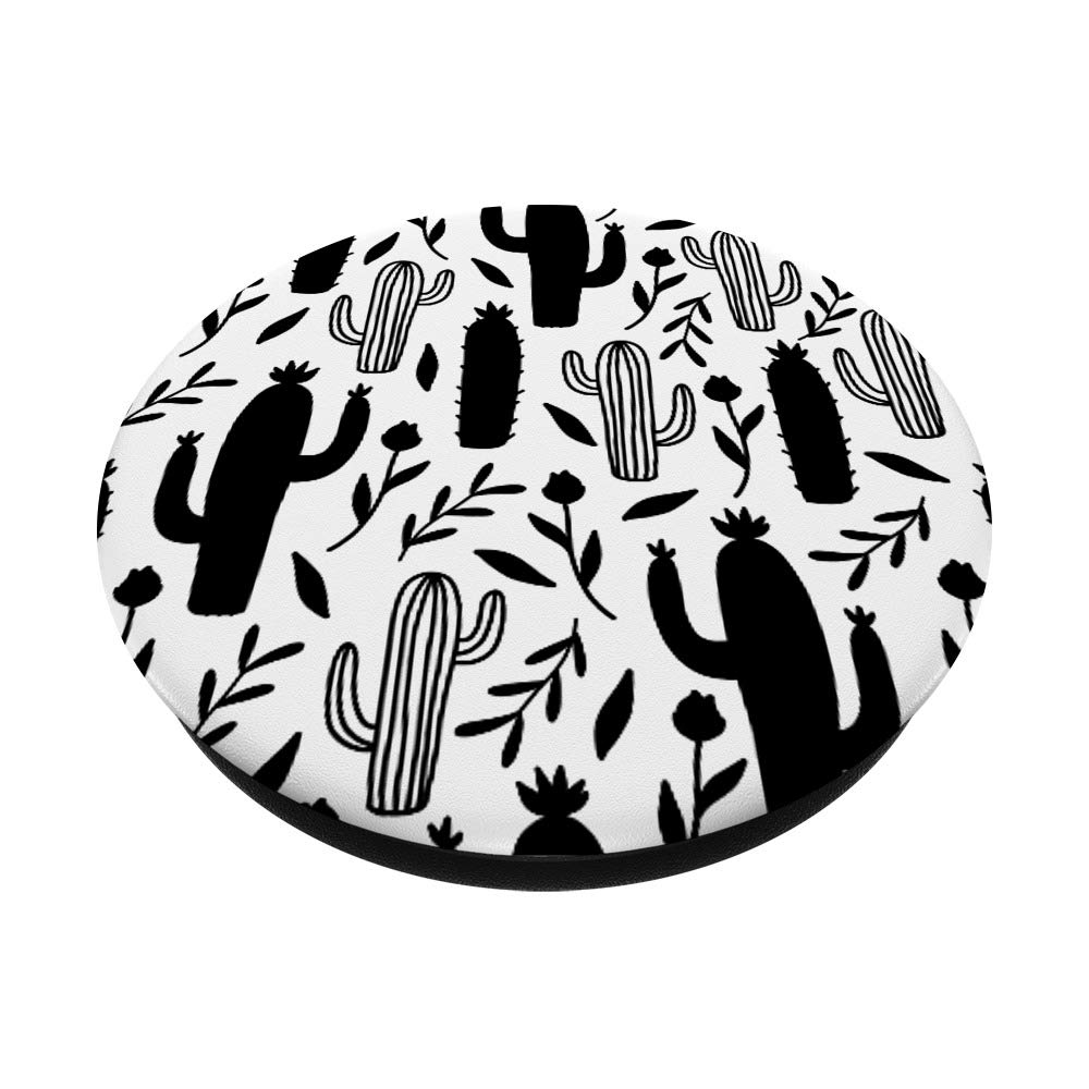 Black and White Cactus Pop Phone Grip - Swappable PopSockets PopGrip for iPhone, Samsung & Tablets | Cute Phone Stand & Sticker for Daily Use, Travel & Selfies