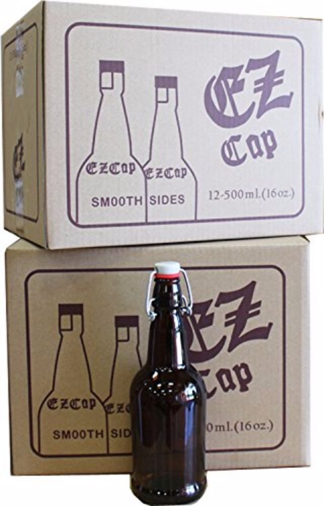 MSS 40965-2PK 16 oz Amber Glass Beer Bottles with EZ Cap - 2 Case Set (24 Bottles) - Perfect for Homebrewing, Craft Beer Storage & DIY Beverage Bottling