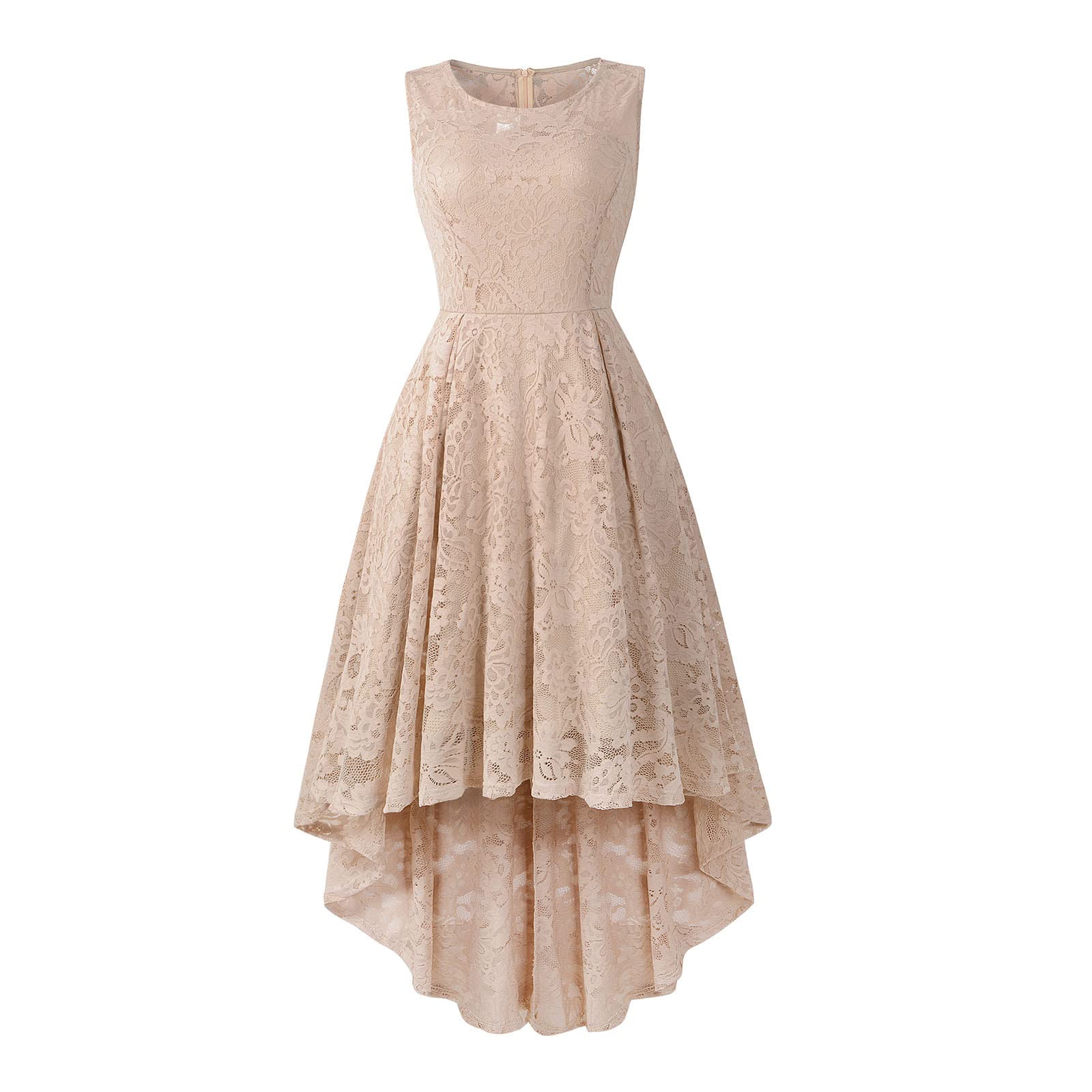 Elegant Floral Lace Women's Cocktail Dress - High Low Bridesmaid Swing Formal Party Dress Sleeveless A-Line Wedding Guest Dress for Evening Events, Bridal Showers & Special Occasions