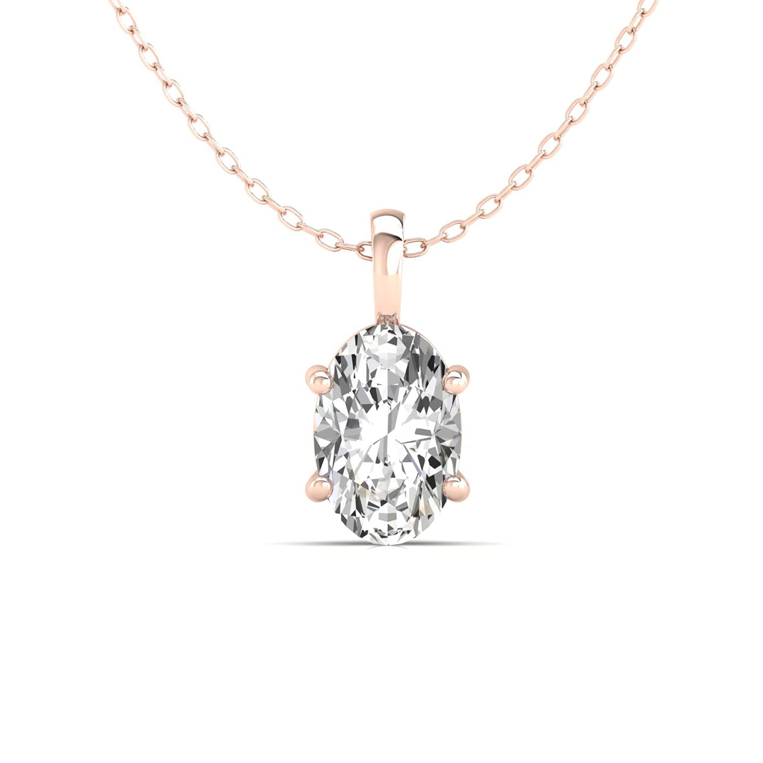 0.44 CT Oval Colorless Moissanite Pendant Necklace for Women - Solitaire Charm Pendant with Basket Setting - Elegant Oval Wedding Jewelry Gift for Brides, Anniversaries & Special Occasions