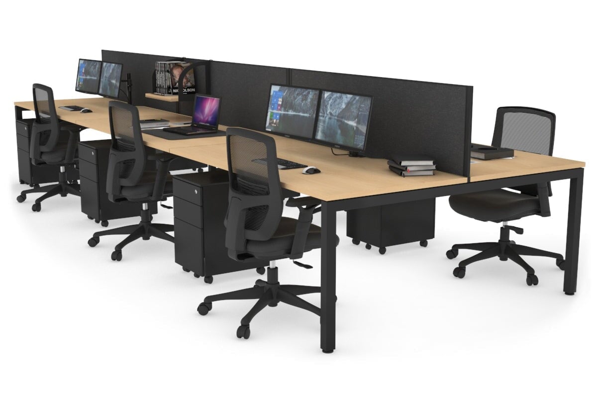 Quadro Square Legs 6-Person Office Workstation - 1800L x 800W with Cable Management - Ideal for Collaborative Workspaces & Open Office Environments