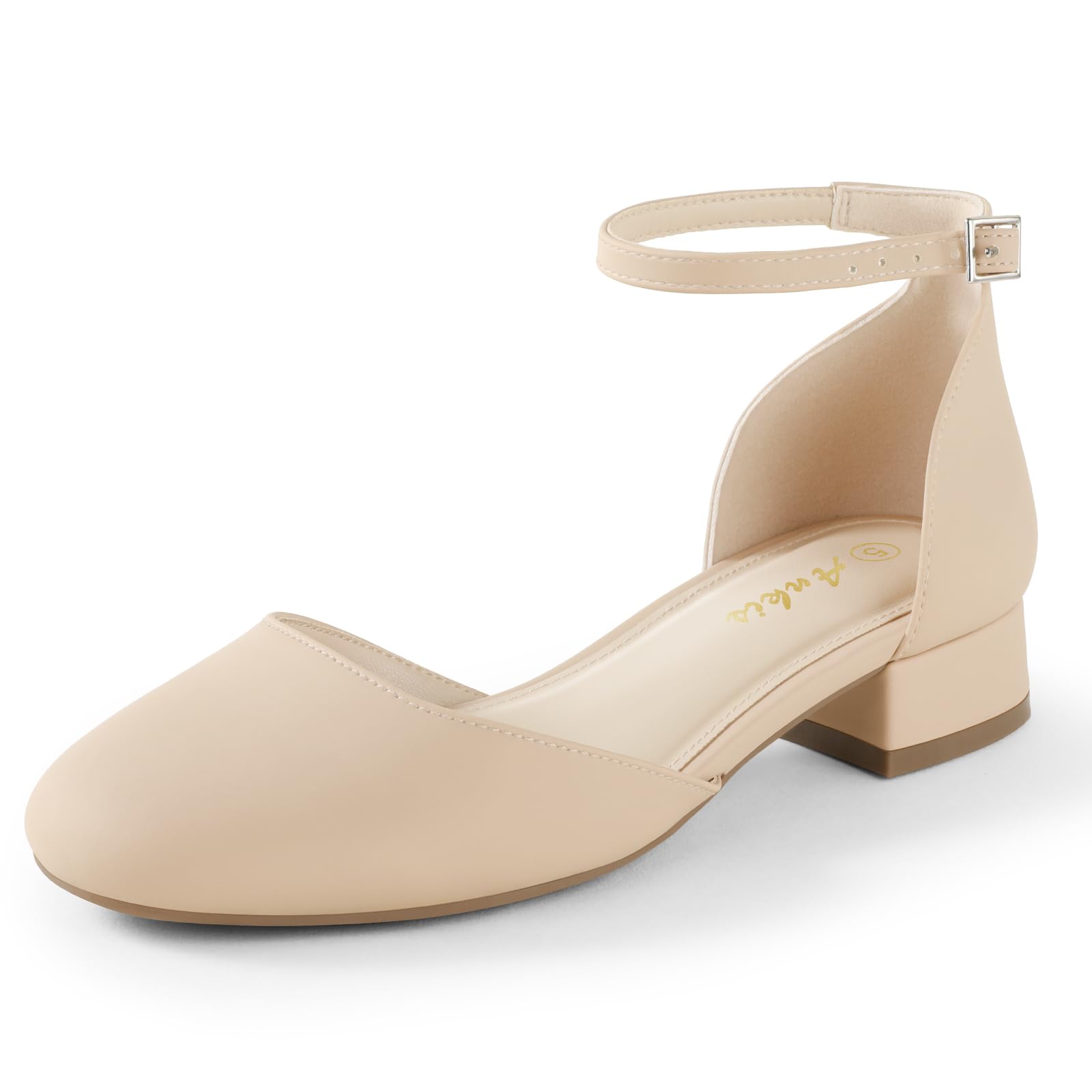 Ankis Women's Closed Toe Low Block Heel Pumps - 1 Inch Dress Shoes with Ankle Strap in Black, Nude, White, Gold & Silver | Perfect for Office Work, Spring & Fall Outfits, Wedding Guest & Formal Occasions