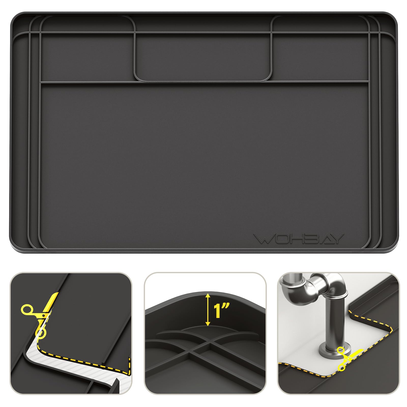 **Waterproof Under Sink Mat for Kitchen & Bathroom - Non-Slip Silicone Drip Tray (34