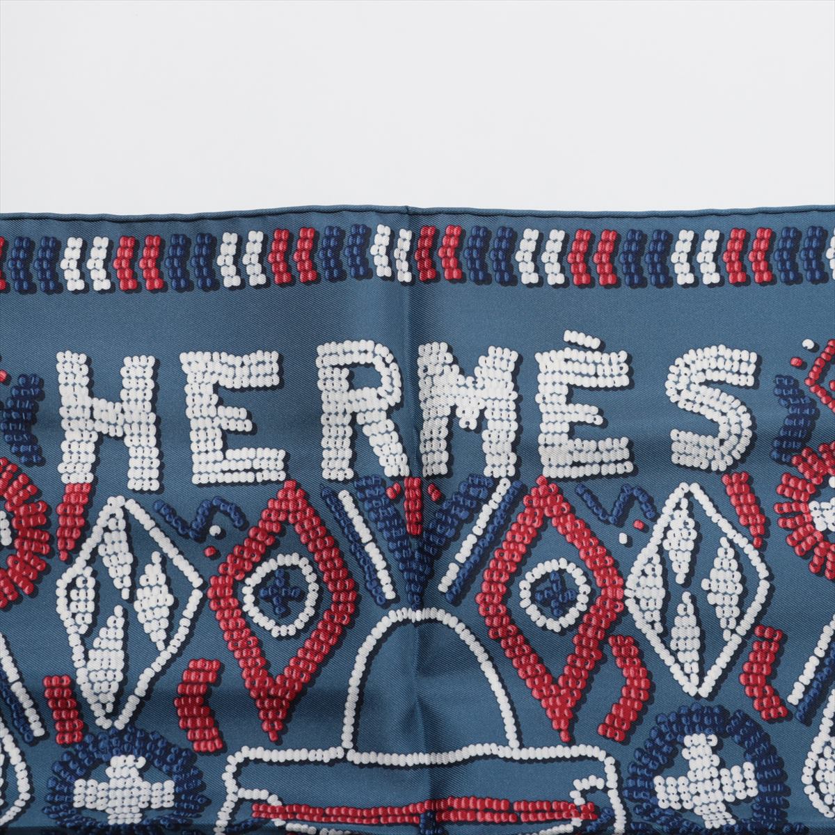 Hermès Kelly En Perles Silk Scarf - Blue Jean & Red Luxury Fashion Accessory for Women | Perfect for Gift, Parties & Elegant Outfits