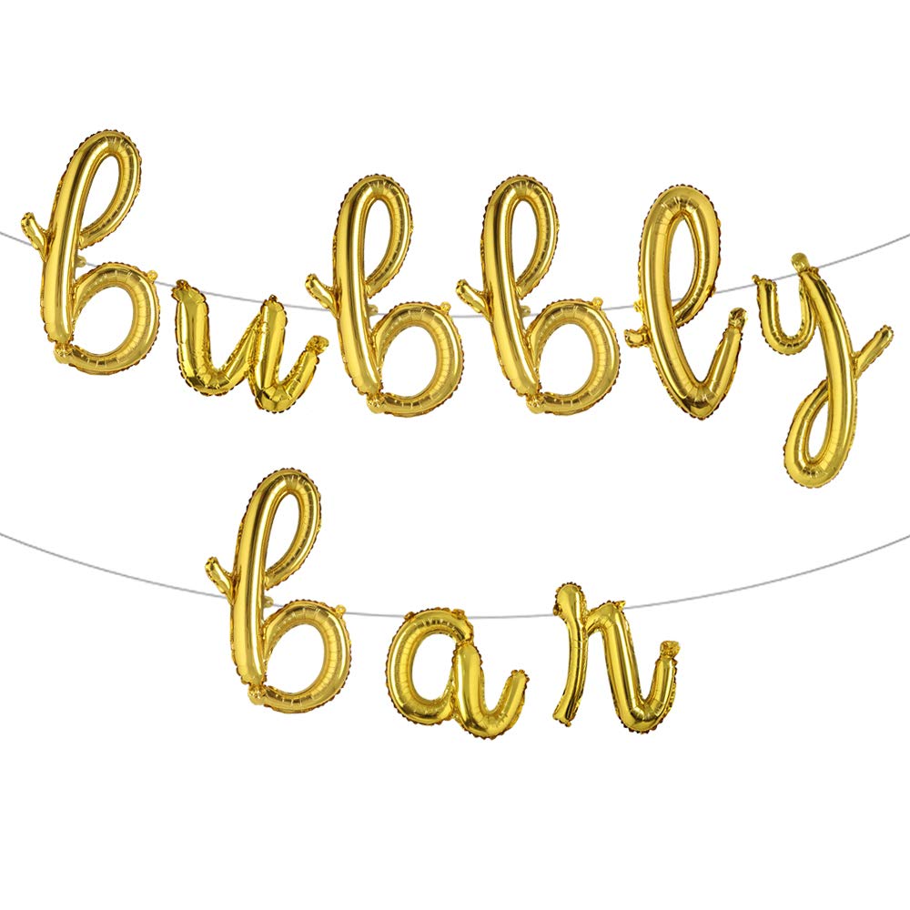 16 Inch BUBBLY BAR Letter Foil Balloons - Gold Wedding & Party Decorations for Bridal Shower, Bachelorette, Engagement, Graduation, Champagne Brunch & Fiesta Celebrations - Perfect for Photo Backdrops & Venue Decor