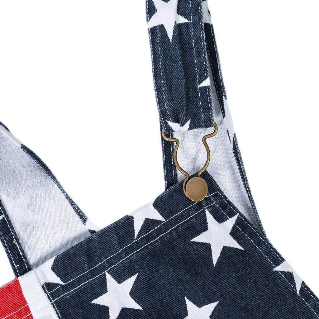 American Flag Denim Overalls - Adjustable Bib Shorts Romper for Men & Women | Casual Summer Outfit, Workwear & Patriotic Style