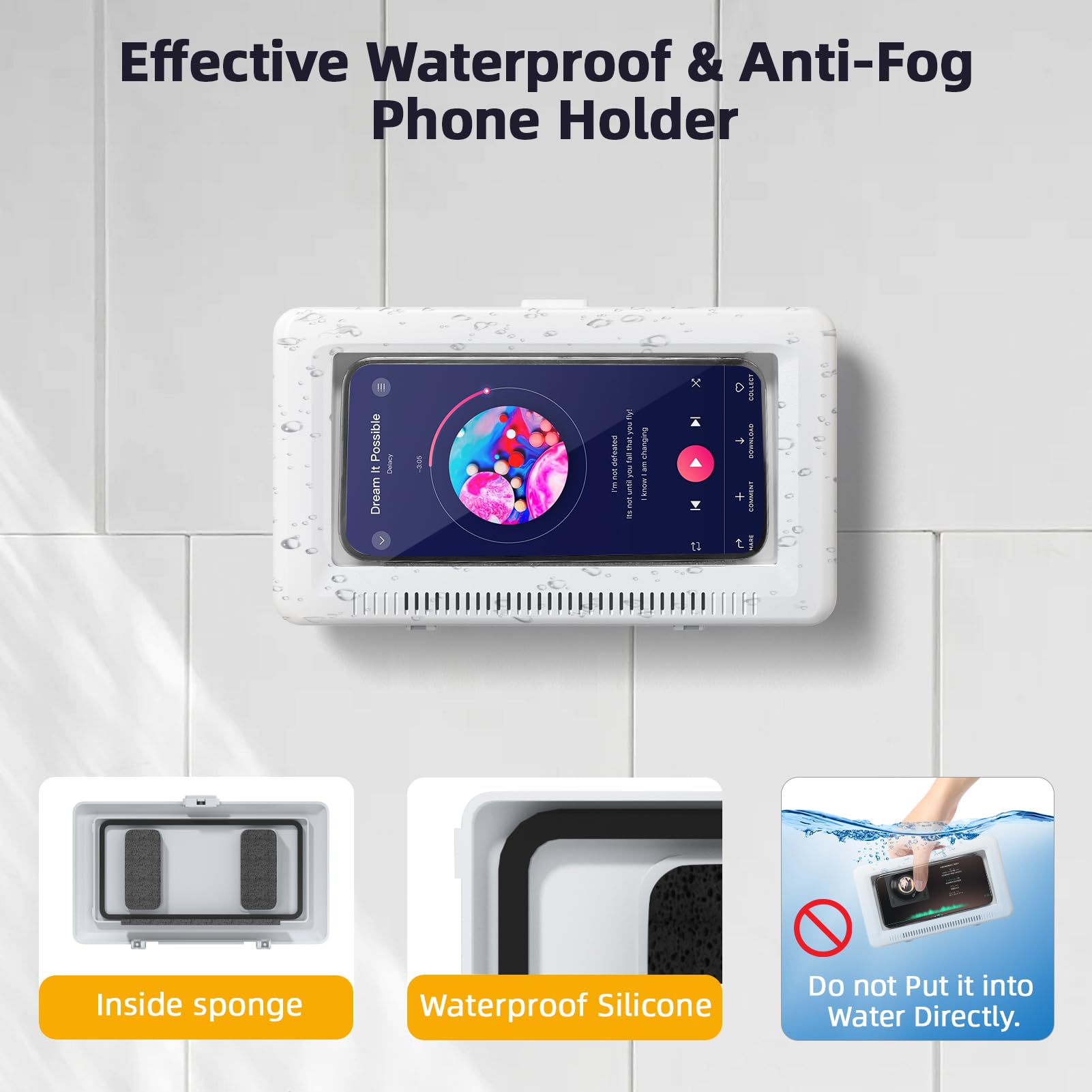 Waterproof Shower Phone Holder with Touch Screen - 360° Rotatable & Retractable, 60° Adjustable Angle Wall Mount for iPhone/Android - Perfect for Bathroom, Kitchen, Poolside & Outdoor Use