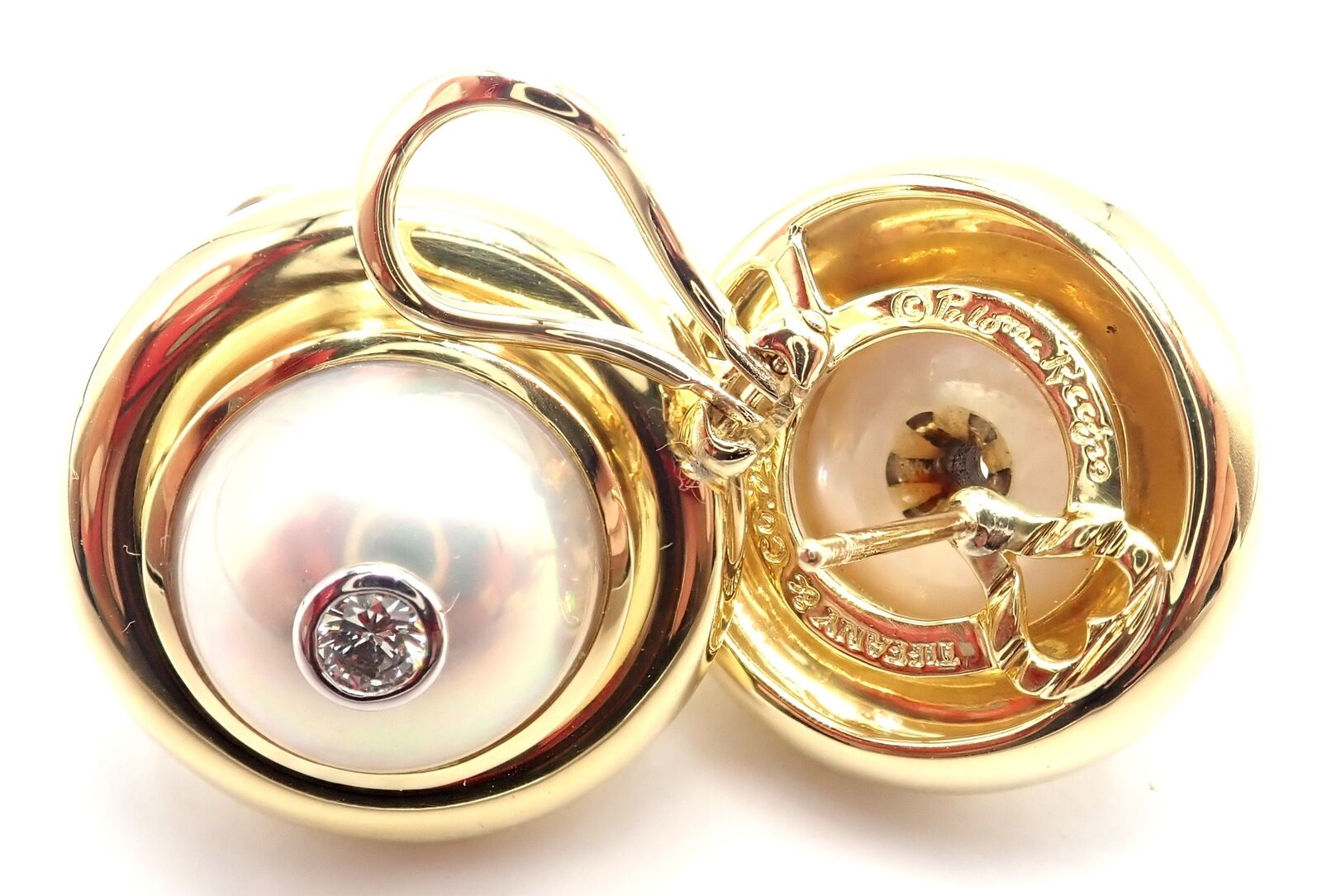 Authentic Tiffany & Co Picasso 18k Yellow Gold Diamond Mabe Pearl Earrings - Luxury Jewelry for Women, Perfect for Weddings, Anniversaries & Special Occasions