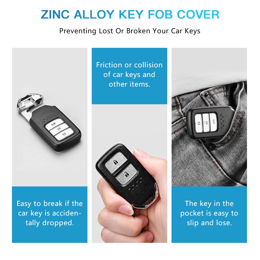 Honda Key Fob Cover for Accord, Civic, CRV, Pilot, Odyssey - Bling Crystal Zinc Alloy Car Remote Case (Silver) | Perfect Keychain Accessory for Protection & Style