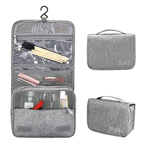 Trawila Large Capacity Travel Hanging Toiletry Bag - Waterproof Cosmetic Organizer with Sturdy Hook for Men & Women (Grey) - Perfect for Camping, Gym, Business Trips & Vacation Essentials