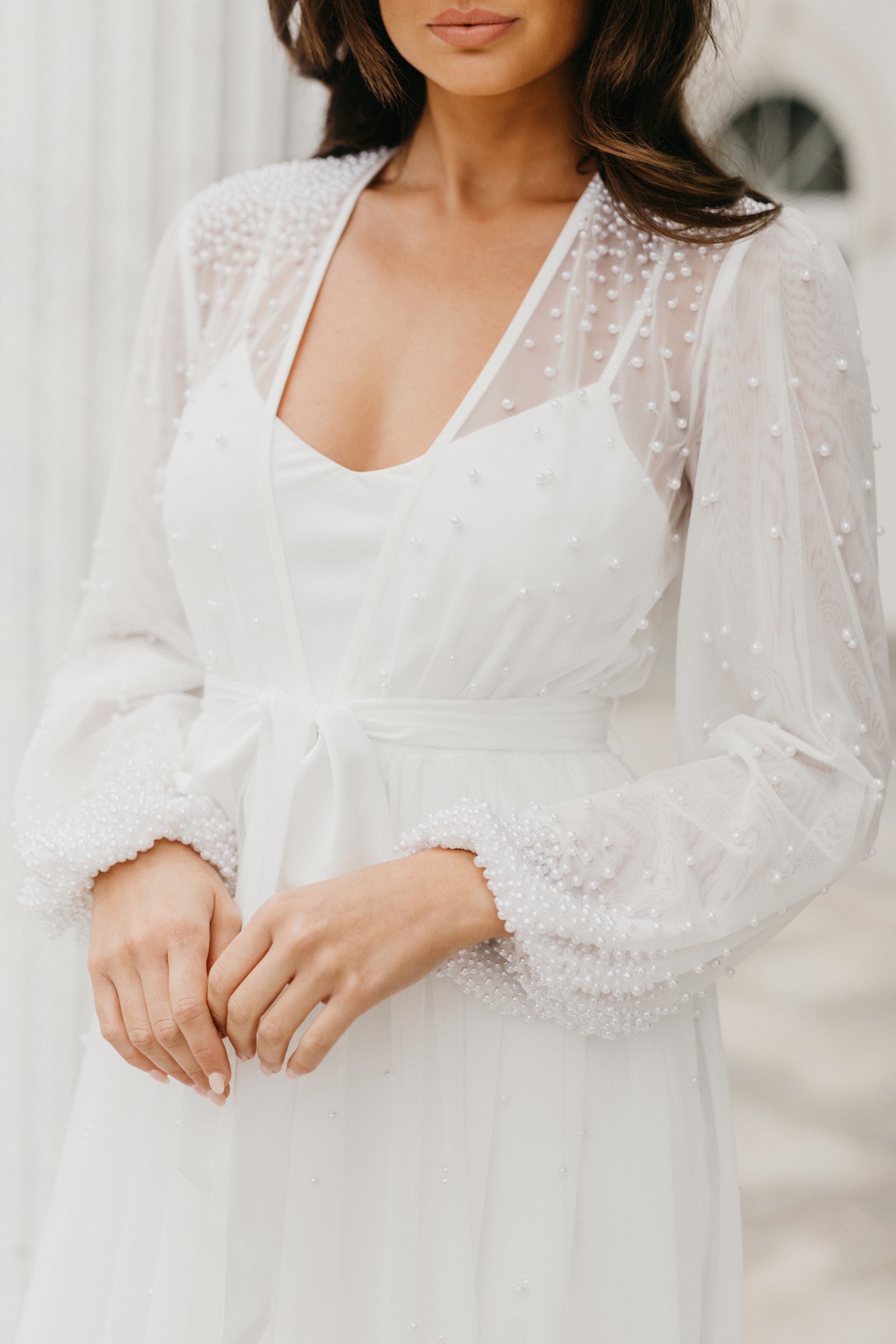 Millie Hand-Beaded Pearl Mesh Maxi Dress with Slip - Elegant Evening Gown for Weddings, Parties & Special Occasions