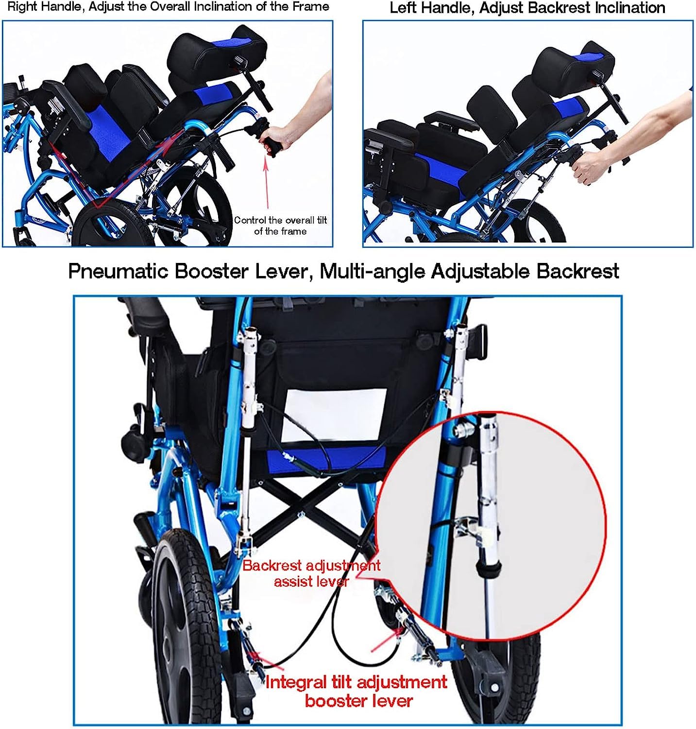 Lightweight Aluminum Alloy Fully Reclining Wheelchair for Adults & Children - High Back Support with Seat Belt & Removable Tray - Ideal for Stroke Recovery, Hemiplegia, Cerebral Palsy & Daily Mobility - Home Use & Outdoor Travel