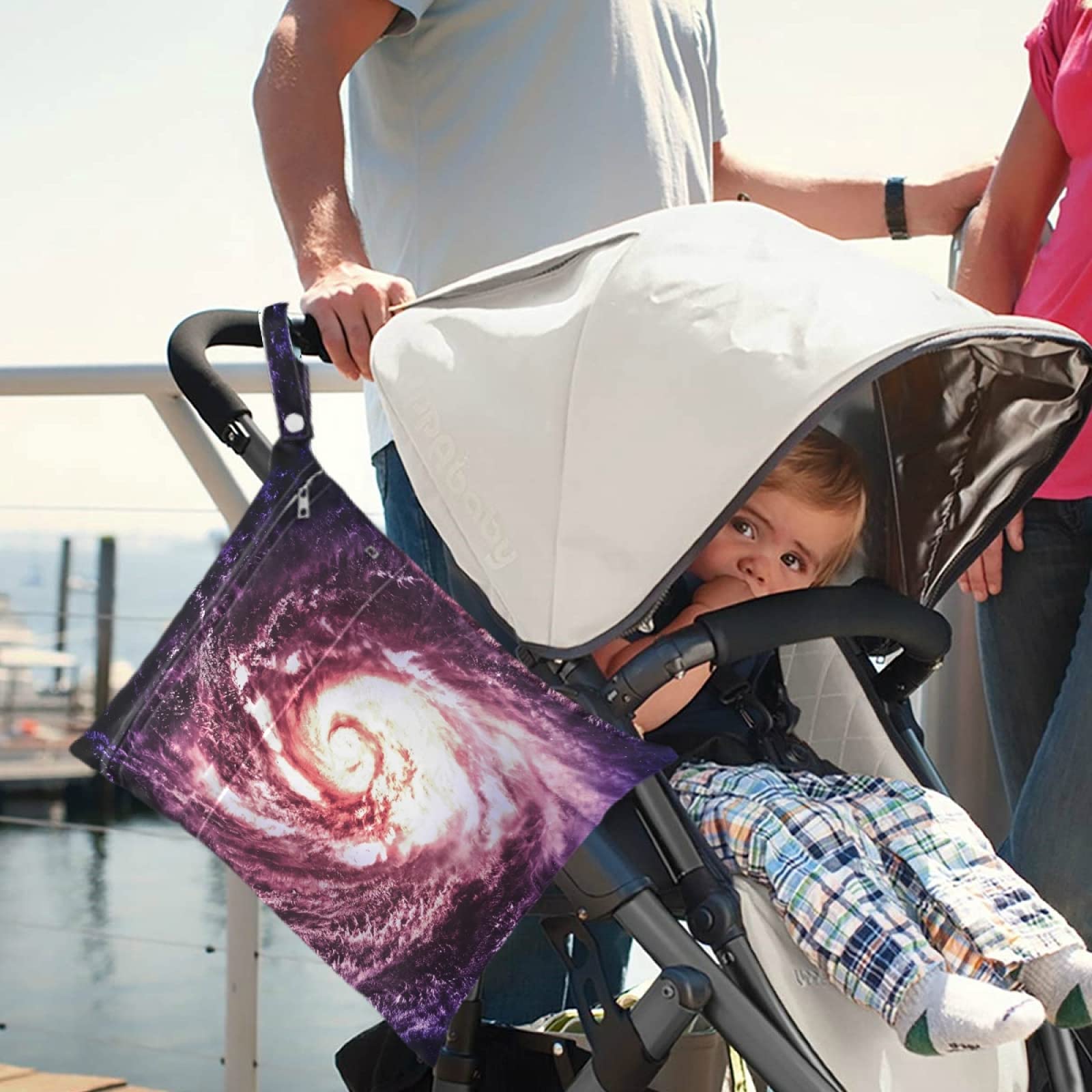 Visesunny 2-Pack Purple Spiral Galaxy Wet Bags - Waterproof Reusable Zippered Pouch for Diapers, Swimsuits & Gym Clothes - Perfect for Travel, Beach, Daycare & Stroller Organization