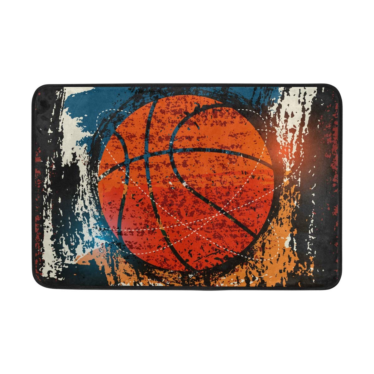 Non-Slip Basketball Themed Indoor Doormat - Modern Typographic Entrance Rug for Front Door, Laundry Room, Bathroom & Toilet - Perfect for Sports Fans & Home Decor
