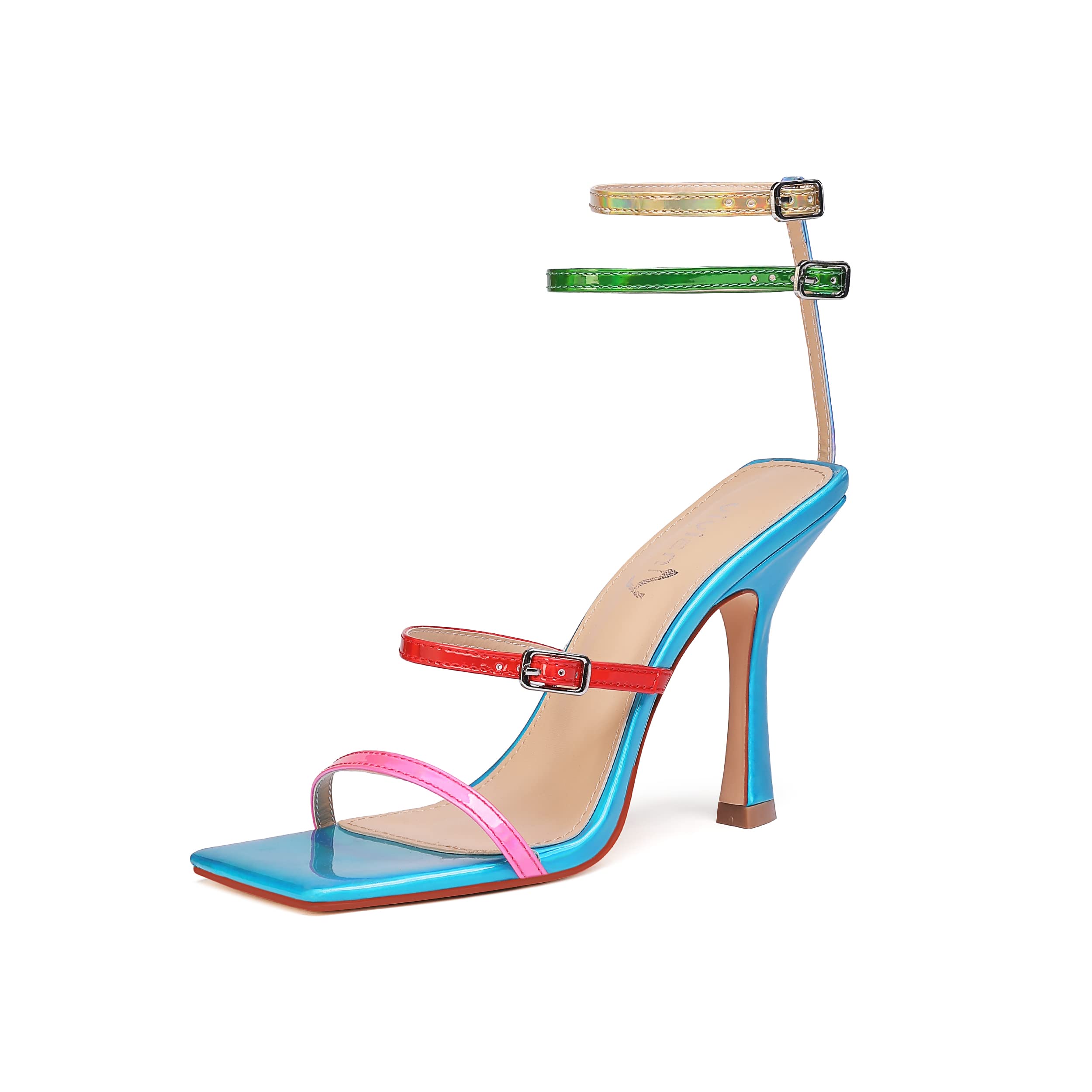 Vivianly Women's Square Toe Strappy Heels Sandals - Sexy Stiletto High Heels with Ankle Strap, Multi Color Summer Dress Shoes for Party, Wedding & Night Out