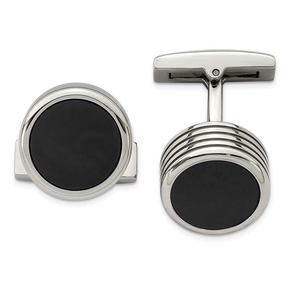 Premium Stainless Steel Engravable Polished Grooved Round Black IP Cufflinks for Men - Elegant Jewelry Gift for Weddings, Prom & Formal Events