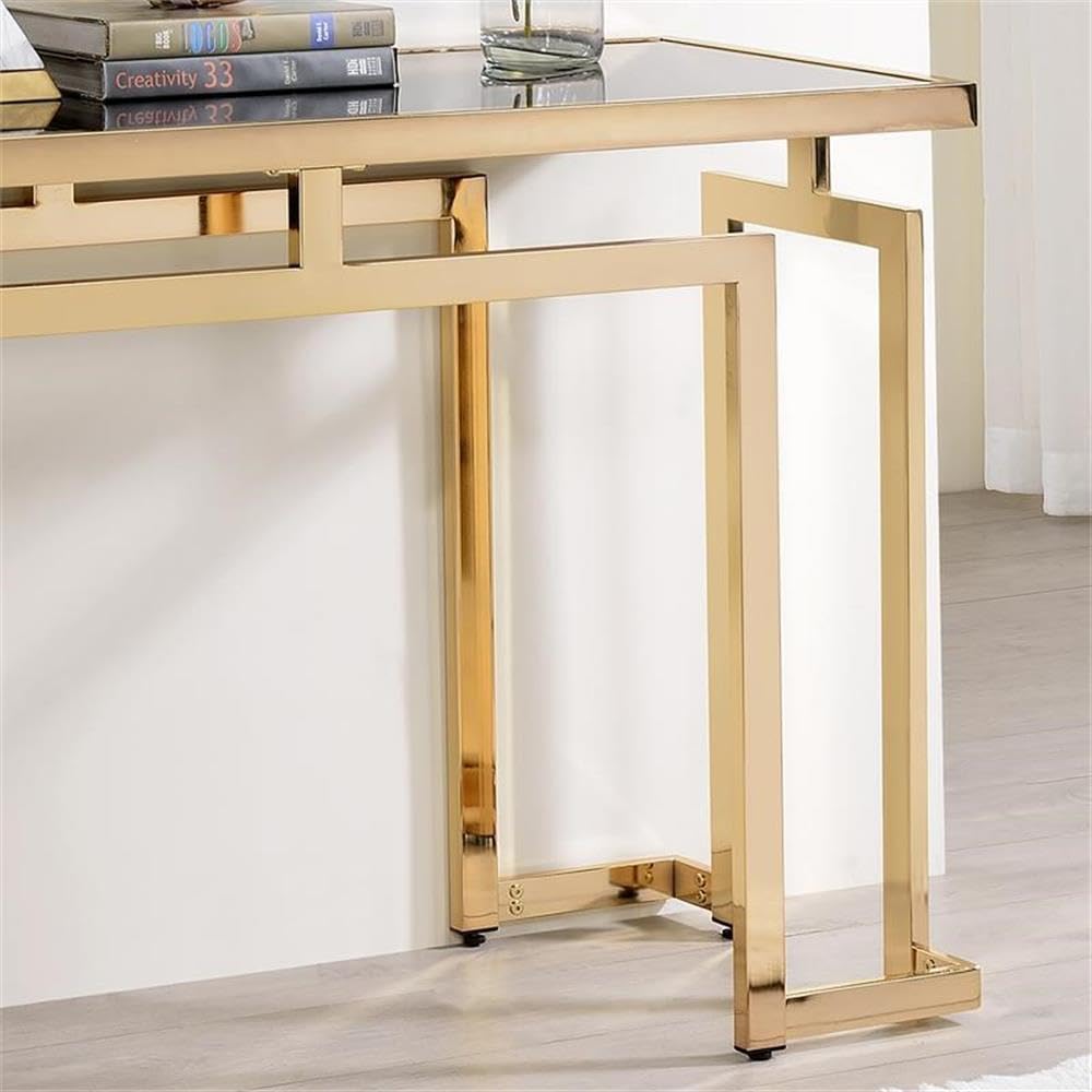 BOWERY HILL Modern Gold Glass Top Console Table - Elegant Entryway Sofa Table for Living Room, Hallway & Bedroom Decor