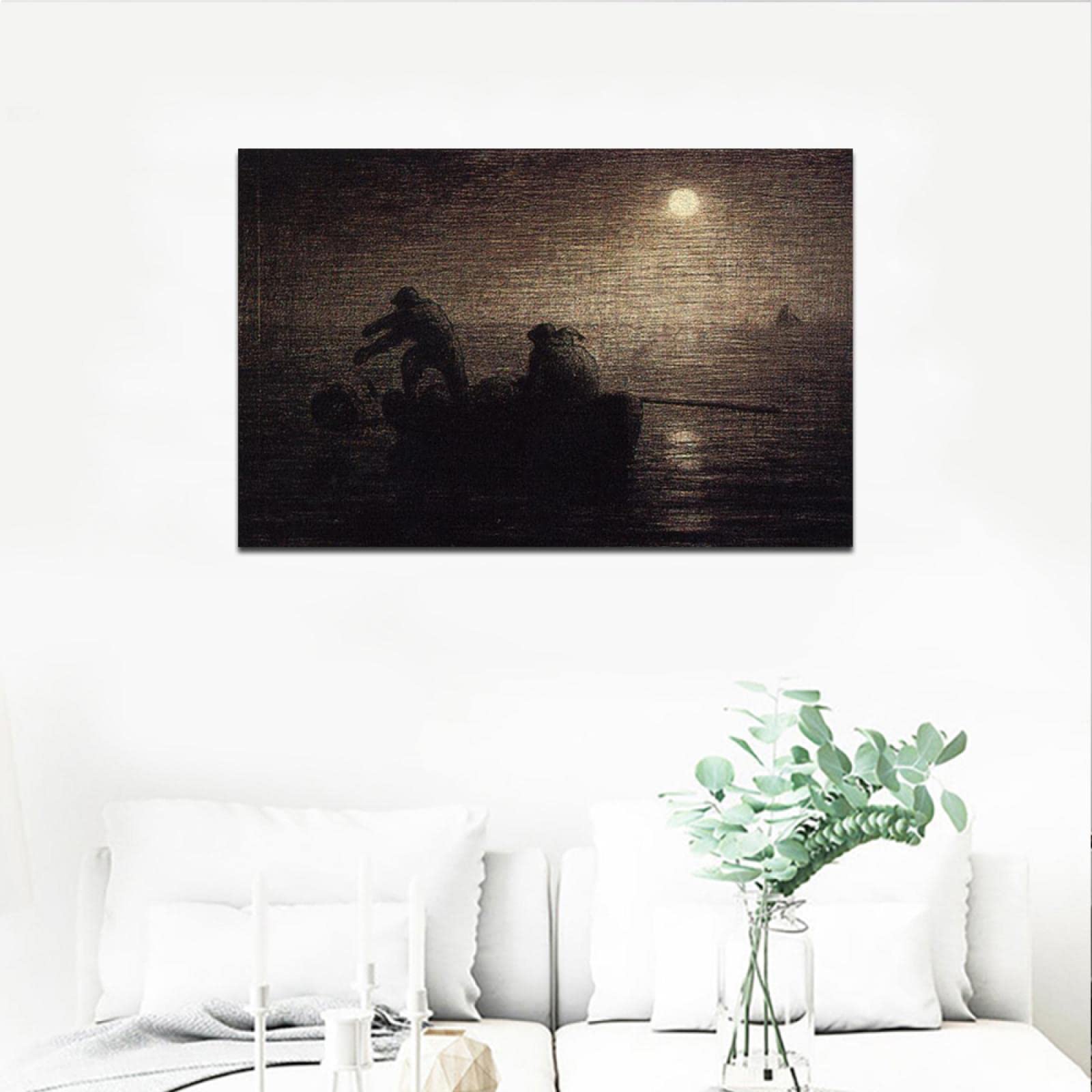 Fishermen by Jean-Francois Millet - Premium Oil Painting Reproduction on Canvas - Framed Wall Art Decor (70x112cm) - Perfect for Living Room, Bedroom & Office Decor