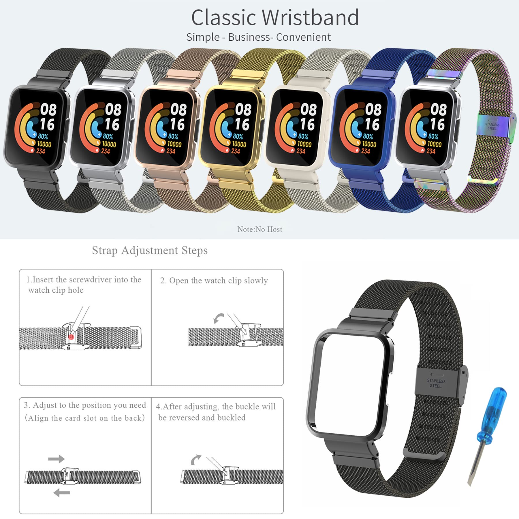 Premium Metal Watch Band for Xiaomi Redmi Watch 2 Lite - Durable Stainless Steel Replacement for Sports & Work
