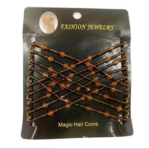 Ulike2 Easy Comb Ez Magic Comb Stretchy Beaded Hair Comb - Black Beads with Pearl (9#) for Effortless Styling at Home or On-the-Go