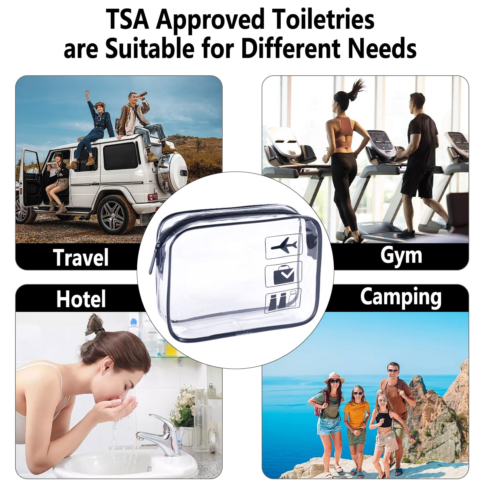 3 Pack Clear TSA Approved Quart Size Travel Toiletries Bags for Liquids & Cosmetics - Perfect for Airplane Carry-On, Gym & Vacation Essentials
