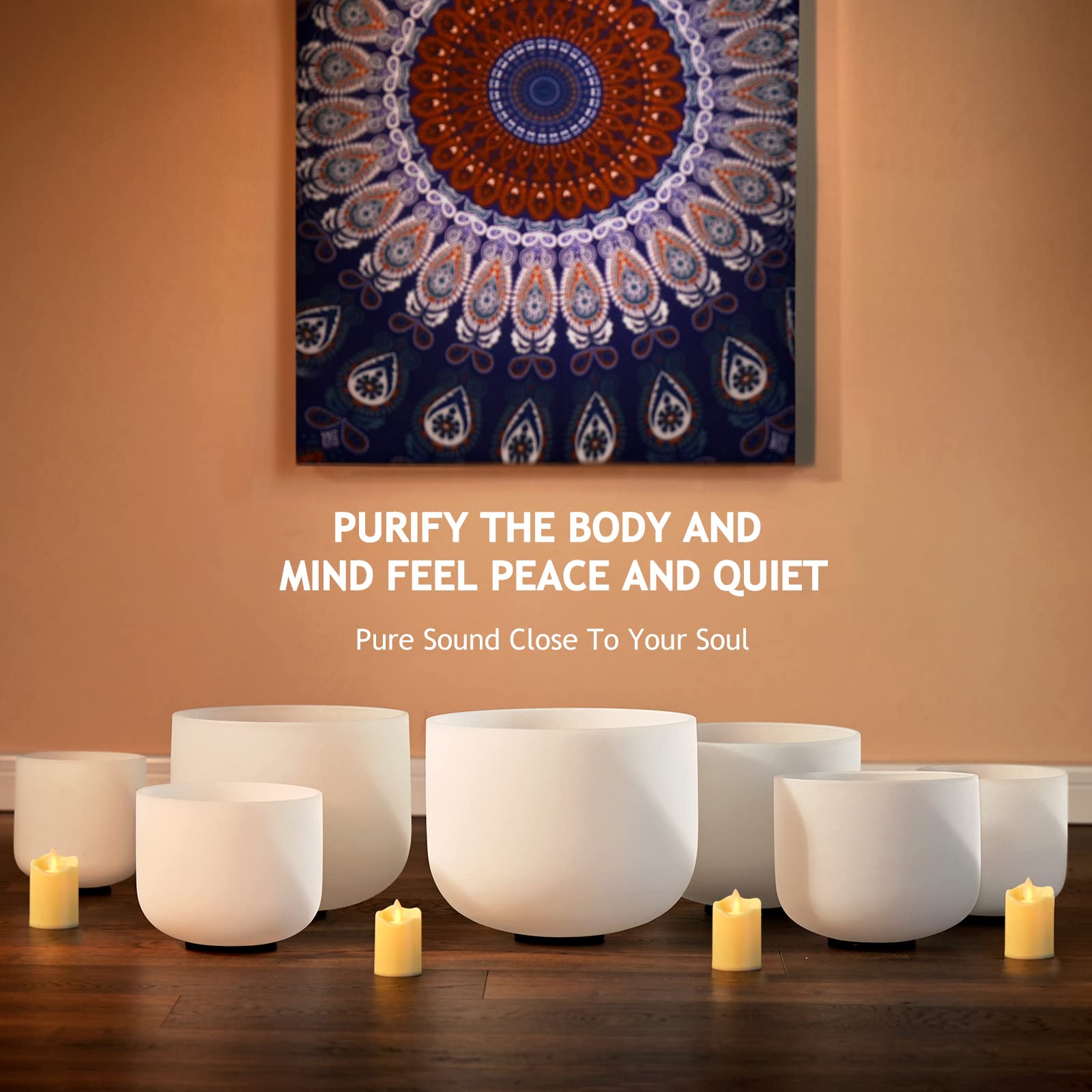 7-Piece Set of 6-12 Inch 440Hz Frosted Chakra Quartz Crystal Singing Bowls for Meditation, Yoga & Sound Therapy - Includes Heavy Duty Carrying Case - Perfect for Healing Sessions, Energy Balancing & Spiritual Practices