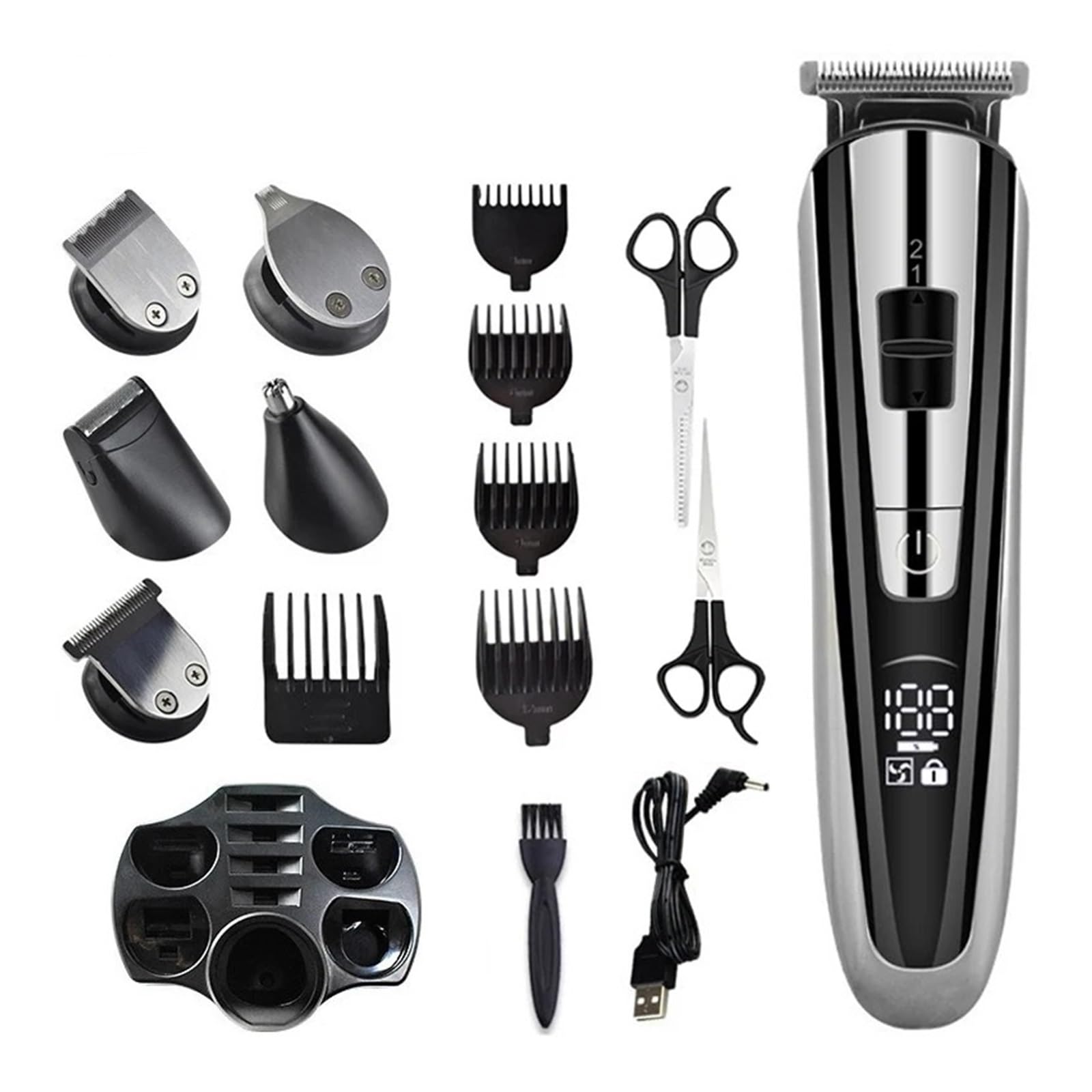 5-in-1 Rechargeable Men's Beard Trimmer & Nose Hair Clipper - Electric Shaver with Scissor Set for Professional Grooming at Home or Travel