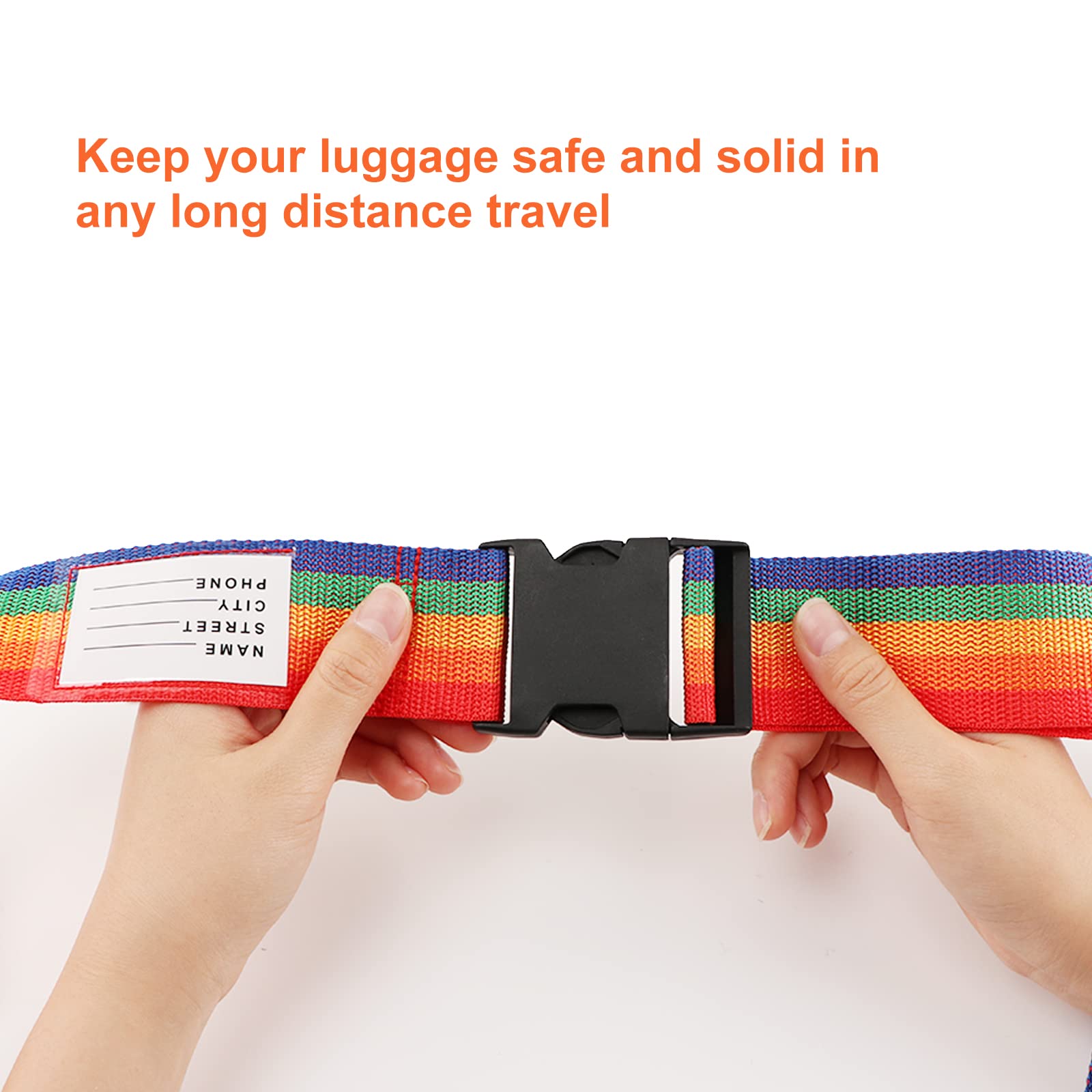 4-Pack Adjustable Luggage Straps with Name ID Card - Wide Travel Secure Belt for Suitcases, Quick-Release Buckles & Rainbow Colors - Perfect for Air Travel, Cruise Vacations & Train Trips