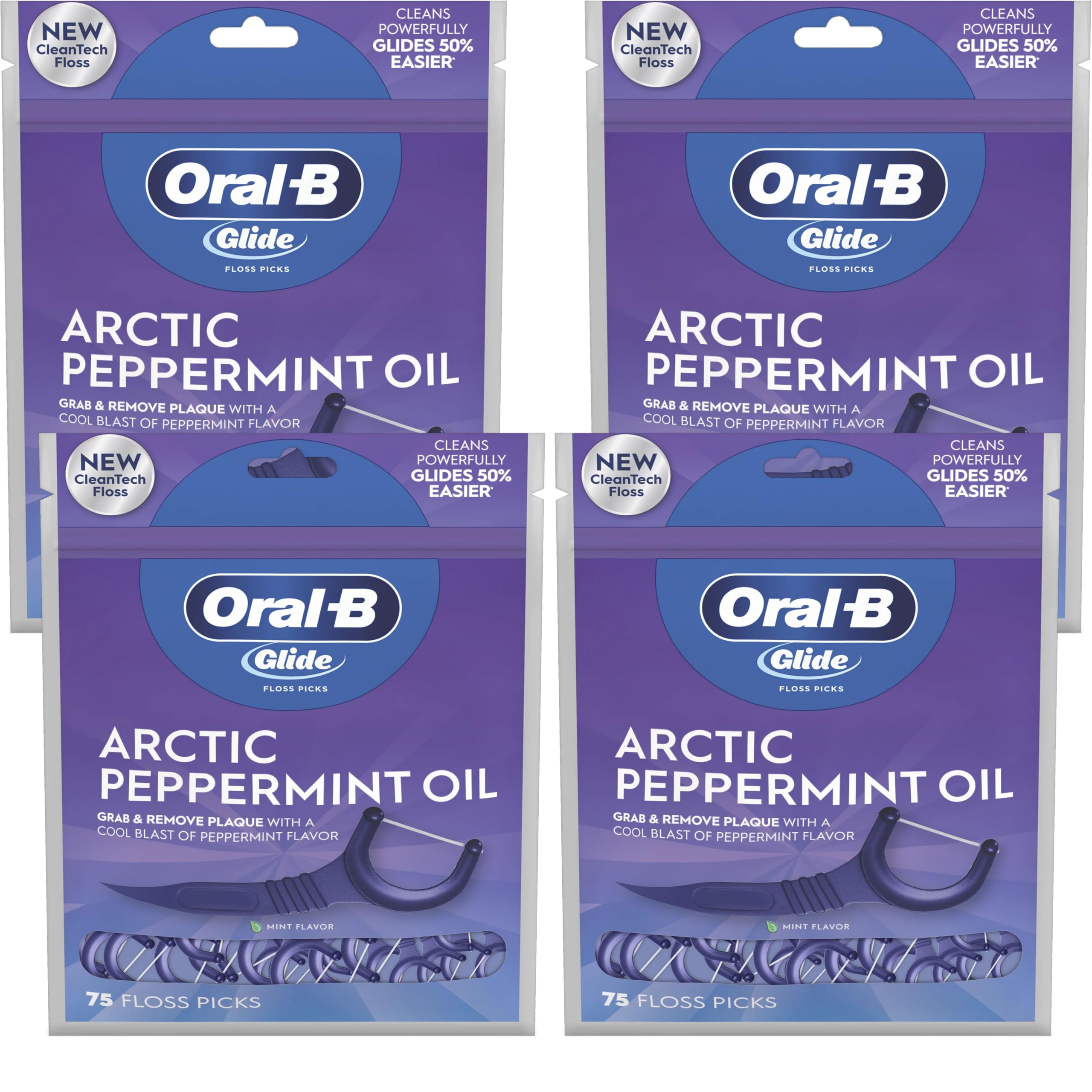 Oral-B Glide 3D White Dental Floss Picks - Radiant Mint Flavor, 75 Count (Pack of 4) | Teeth Whitening & Plaque Removal | Perfect for Travel, Office & Daily Oral Care