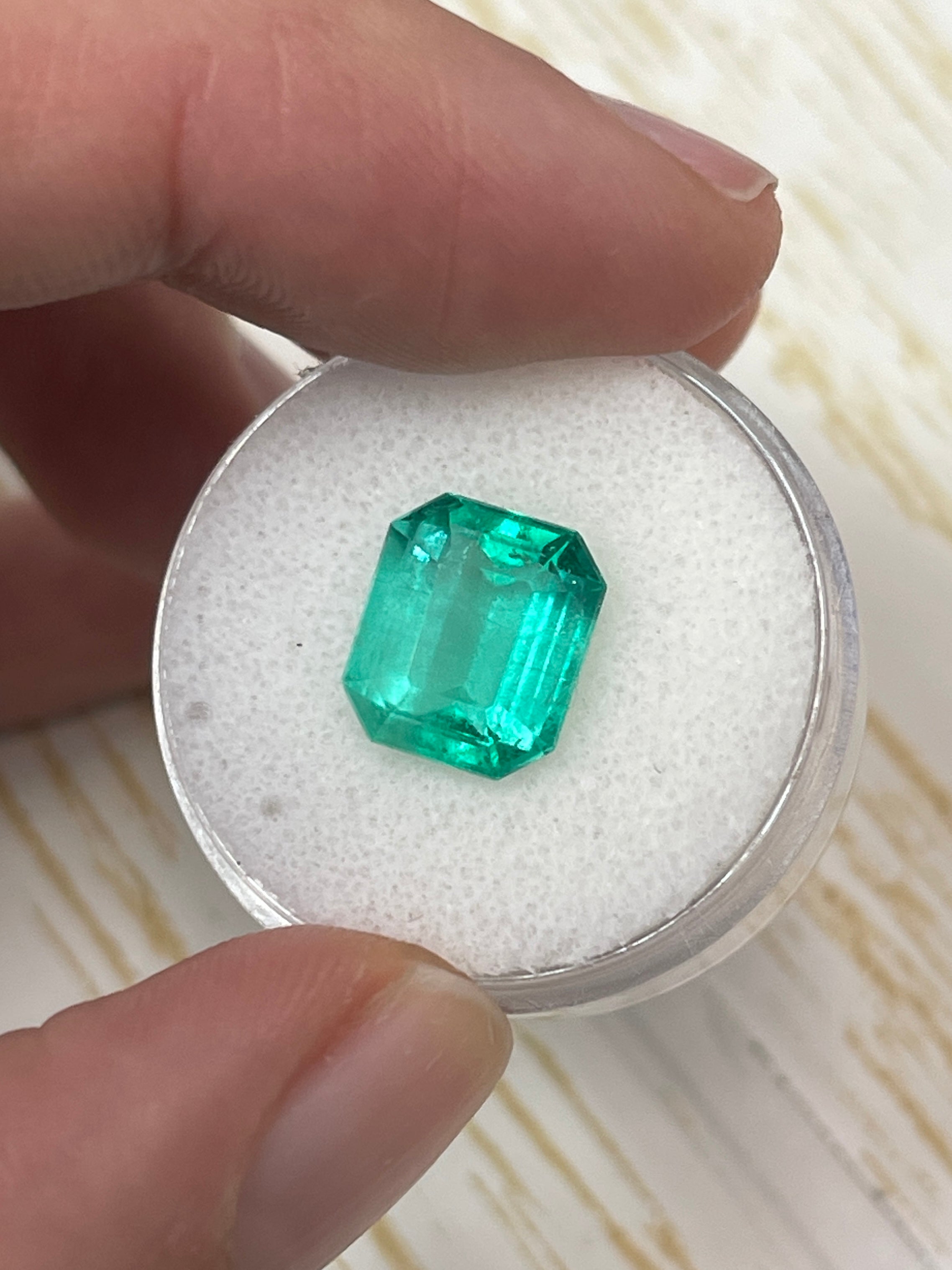 4.24 Carat Bluish Green Natural Loose Colombian Emerald - 10.6x9mm Classic Emerald Cut Gemstone for Jewelry Making & Engagement Rings