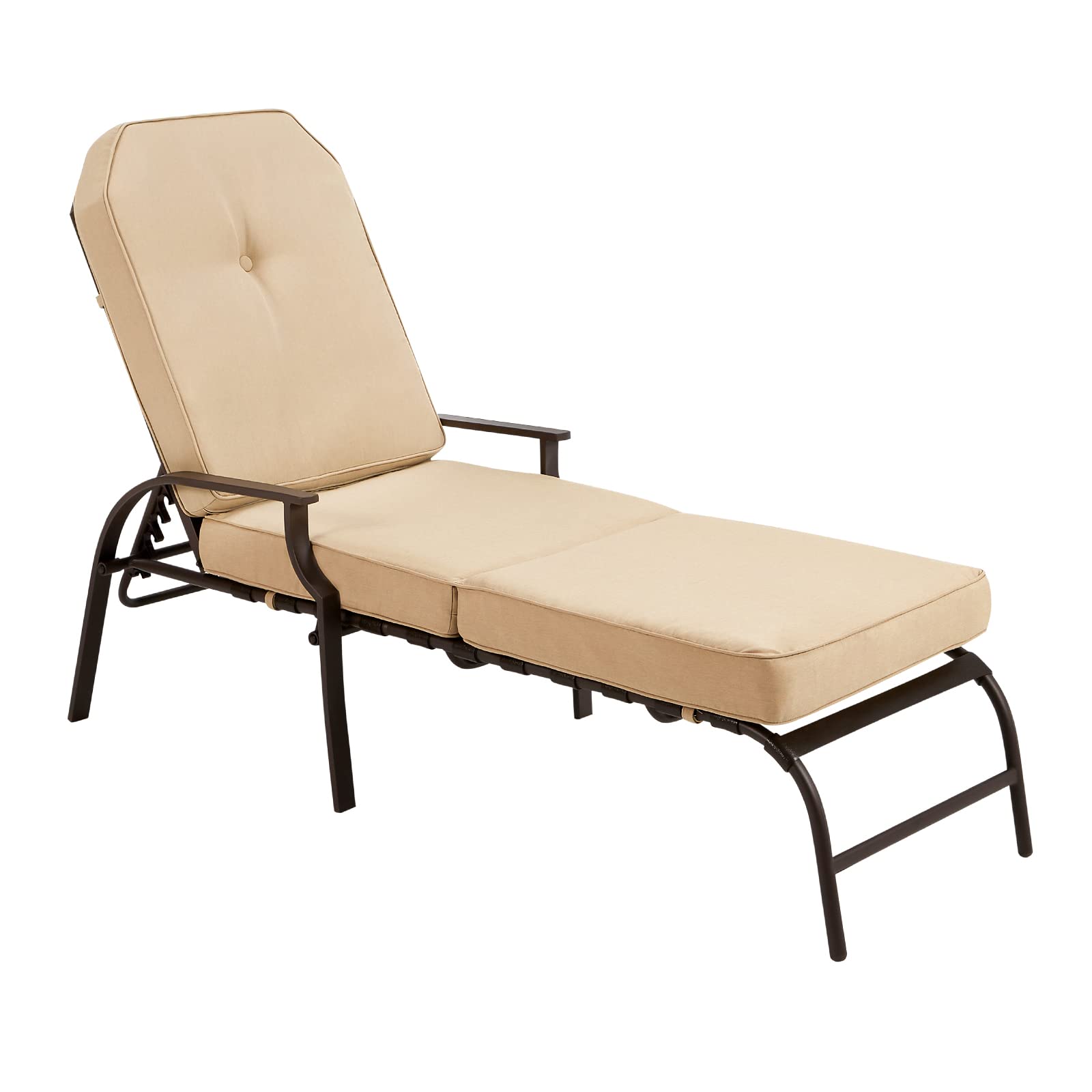 U-MAX Adjustable Outdoor Chaise Lounge Chair - Patio Recliner with Armrest & Cushion - Waterproof & Durable Furniture for Deck, Poolside, Backyard, Beach - Perfect for Sunbathing & Relaxation (Beige, 1 Piece)