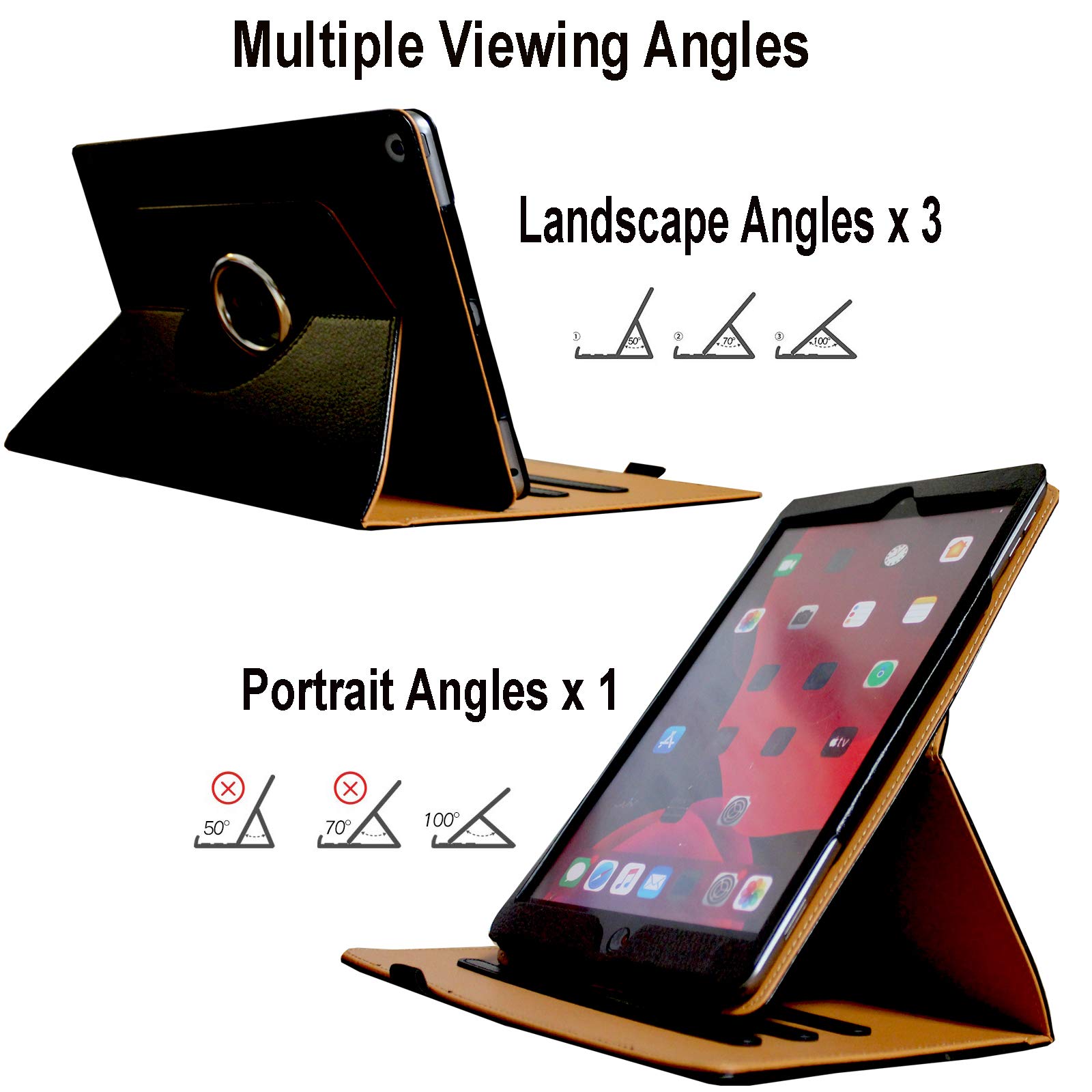 Premium 360° Rotating Smart Case for iPad 9.7 (2018/6th Gen & 2017/5th Gen), iPad Air 1 & Air 2 - Multi-Angle Stand with Storage Pocket & Apple Pencil Holder | Auto Wake/Sleep | Perfect for Work, Study & Travel (Black)