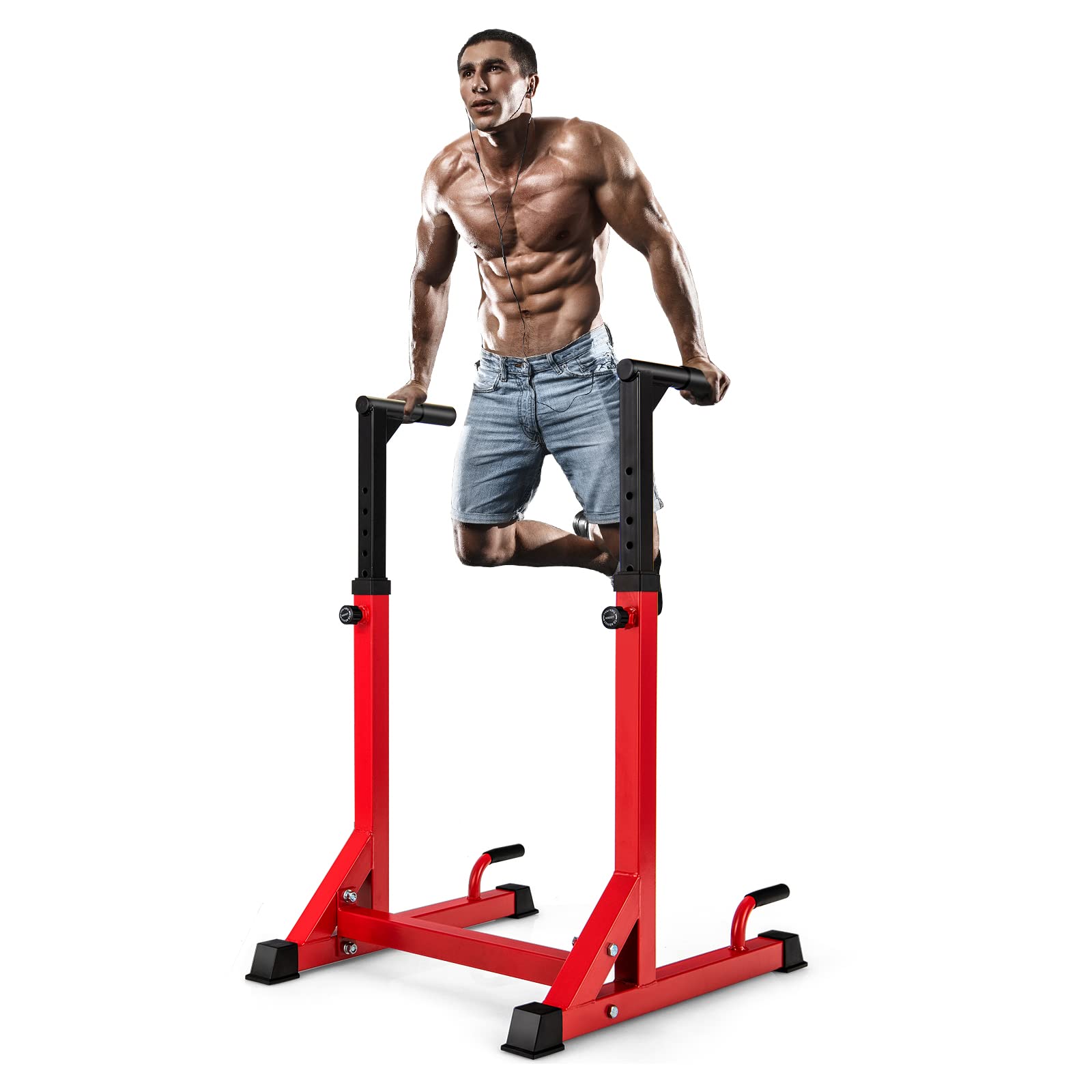 GYMAX Adjustable Dip Station & Pull Up Bar - 10-Level Height Adjustment, Heavy Duty Multifunctional Parallel Bars for Strength Training, Home Gym Equipment (Perfect for Calisthenics, CrossFit & Home Workouts)