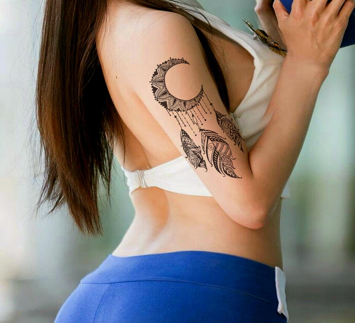 Waterproof Temporary Tattoo Stickers for Men & Women - 3D Realistic Flowers, Butterflies, Stars, Wolves & Armband Designs (QS-33, 110mmX80mm) - Perfect for Parties, Cosplay, Halloween & Body Art