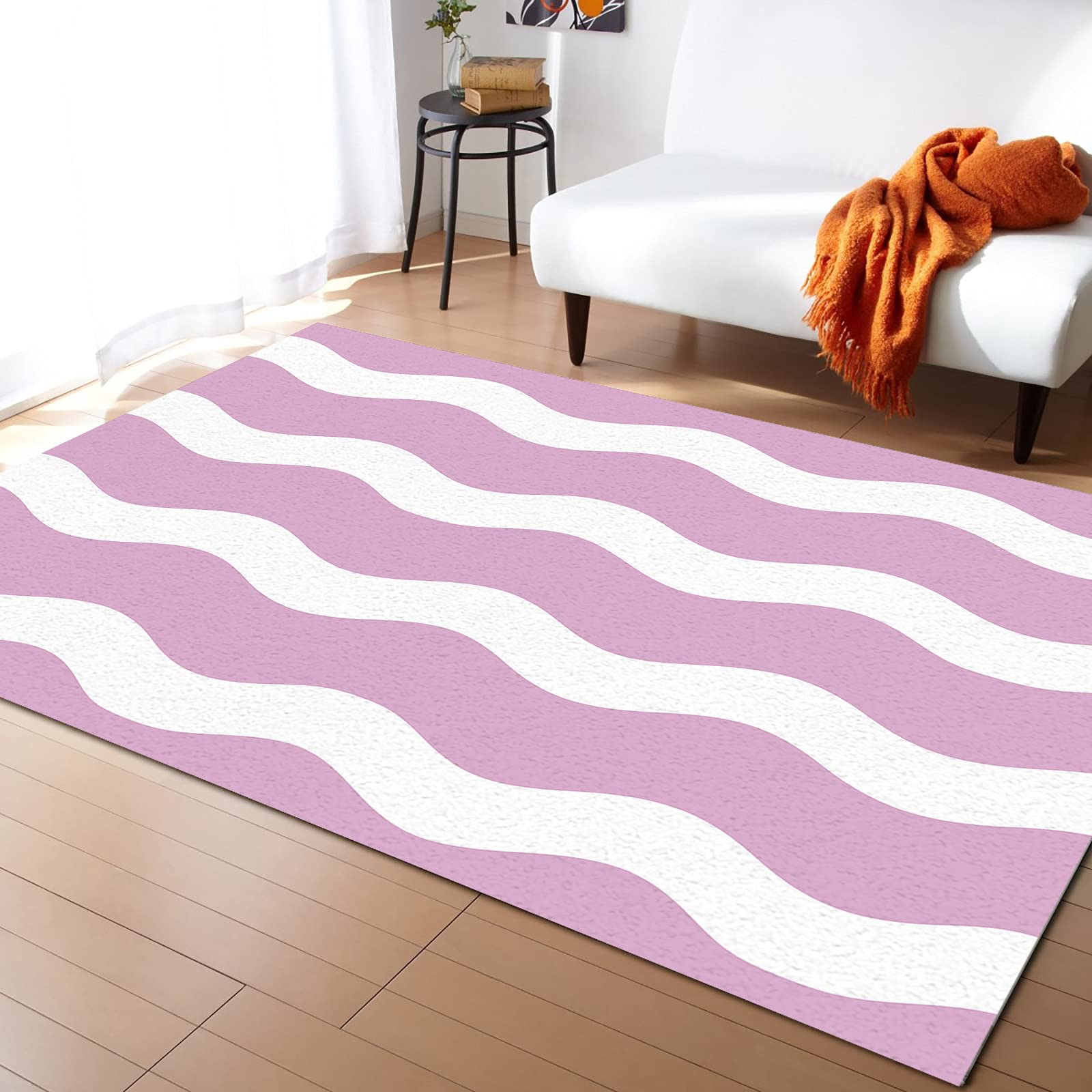 Pink Stripe Ripple 5'x8' Washable Area Rug - Abstract Geometric Indoor/Outdoor Carpet for Kids Bedroom, Living Room, Office | Non-Slip Floor Mat for Home Decor, Dorm, Classroom & Kitchen