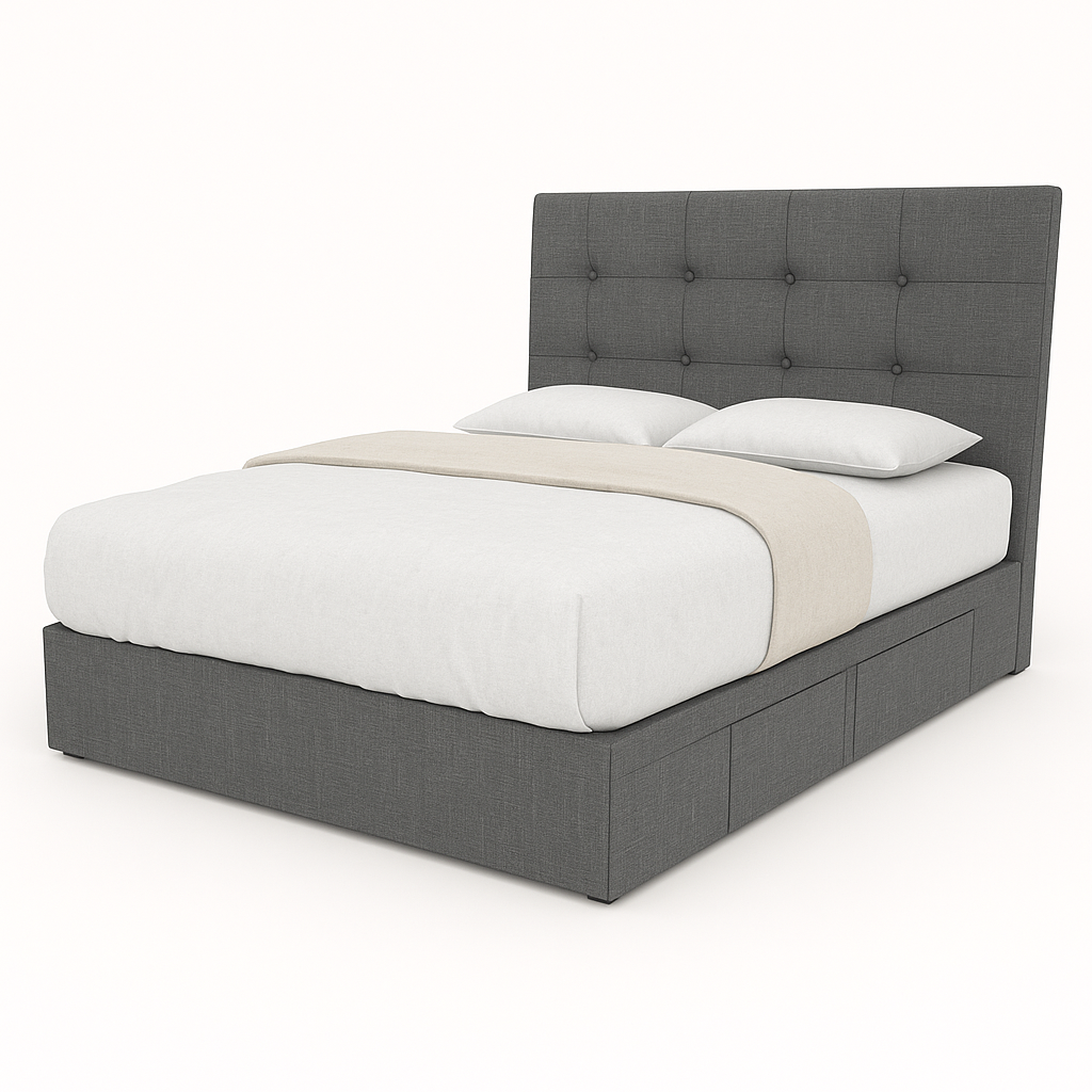 Ellie Fabric Drawer Bed Frame with Storage - Queen Size Platform Bed Frame with 4 Drawers, Sturdy Metal Frame & Easy Assembly - Perfect for Small Bedrooms, Dorms & Guest Rooms