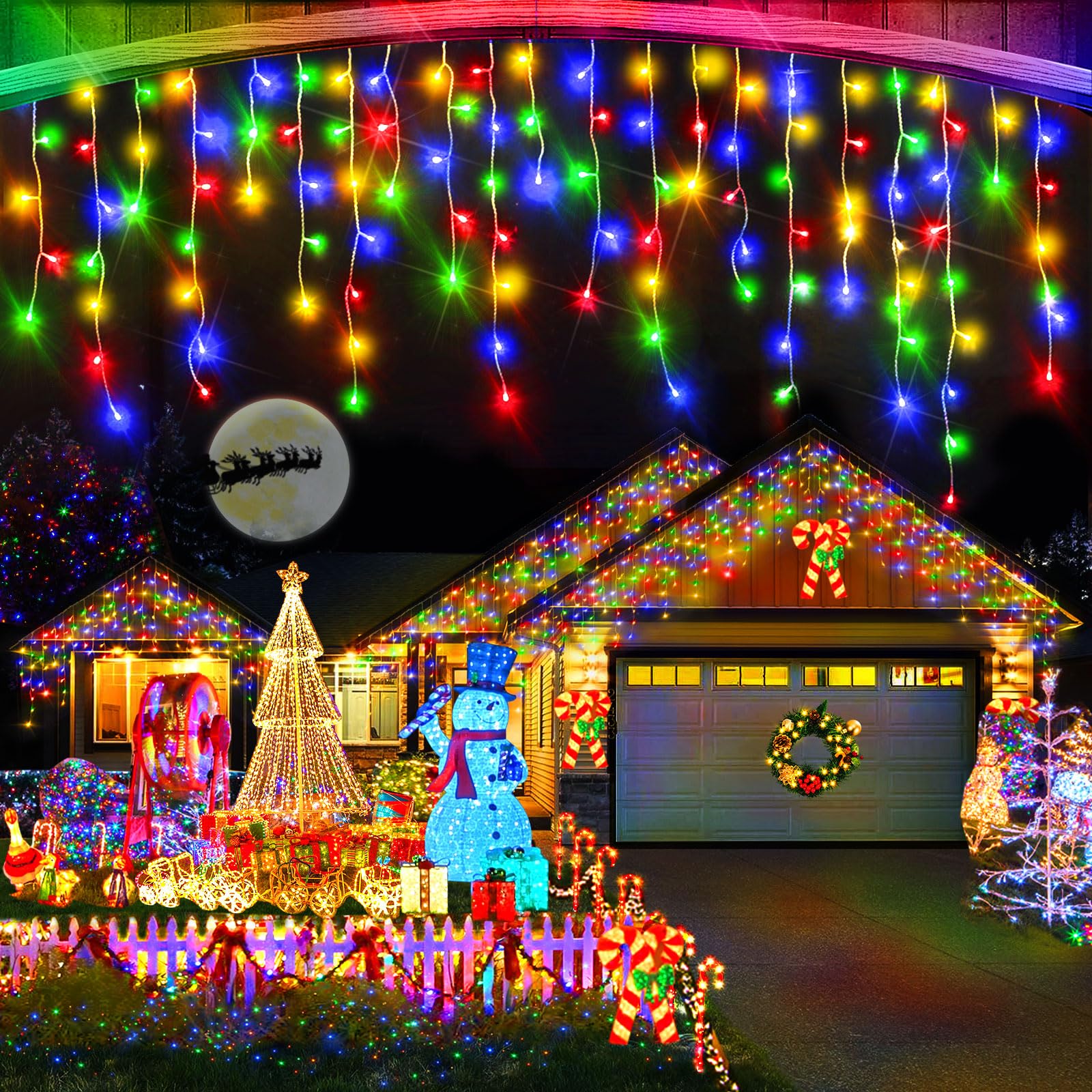 1280 LED 131FT Outdoor Christmas Lights - Waterproof Ice String Lights with 8 Modes, Timer & Memory Function - Clear Wire 240 Drops Hanging Lights for Christmas Party, Garden, Patio, and Home Decor (Multicolor)