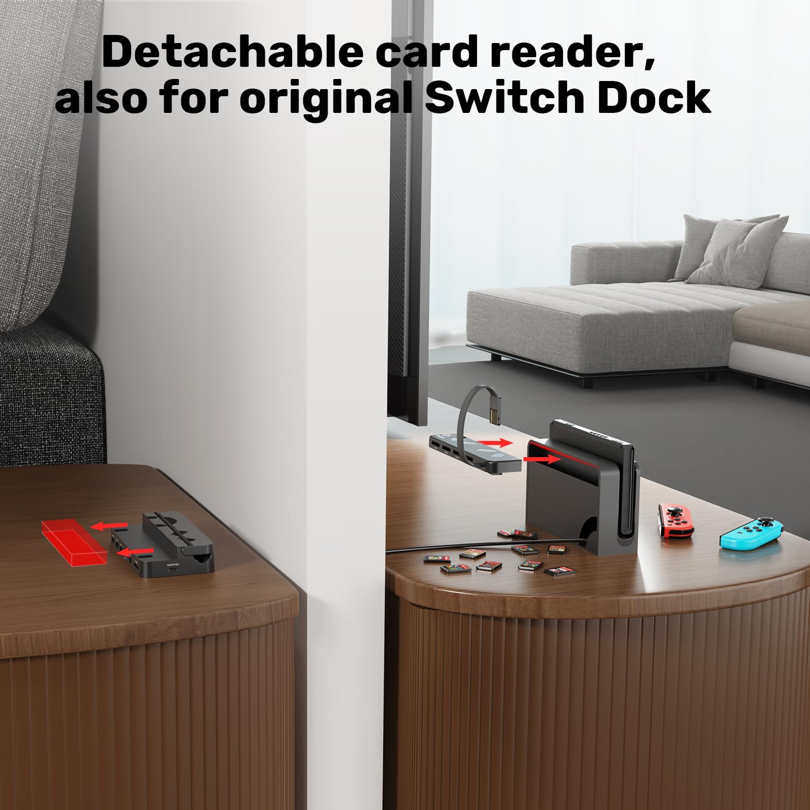 Unitek Switch Dock Station - 4K HDMI/USB 3.0/USB-C Charging Ports, Portable Nintendo Switch Dock Replacement with 4 Game Card Slots | Perfect for Travel, Home Gaming & Multiplayer Sessions