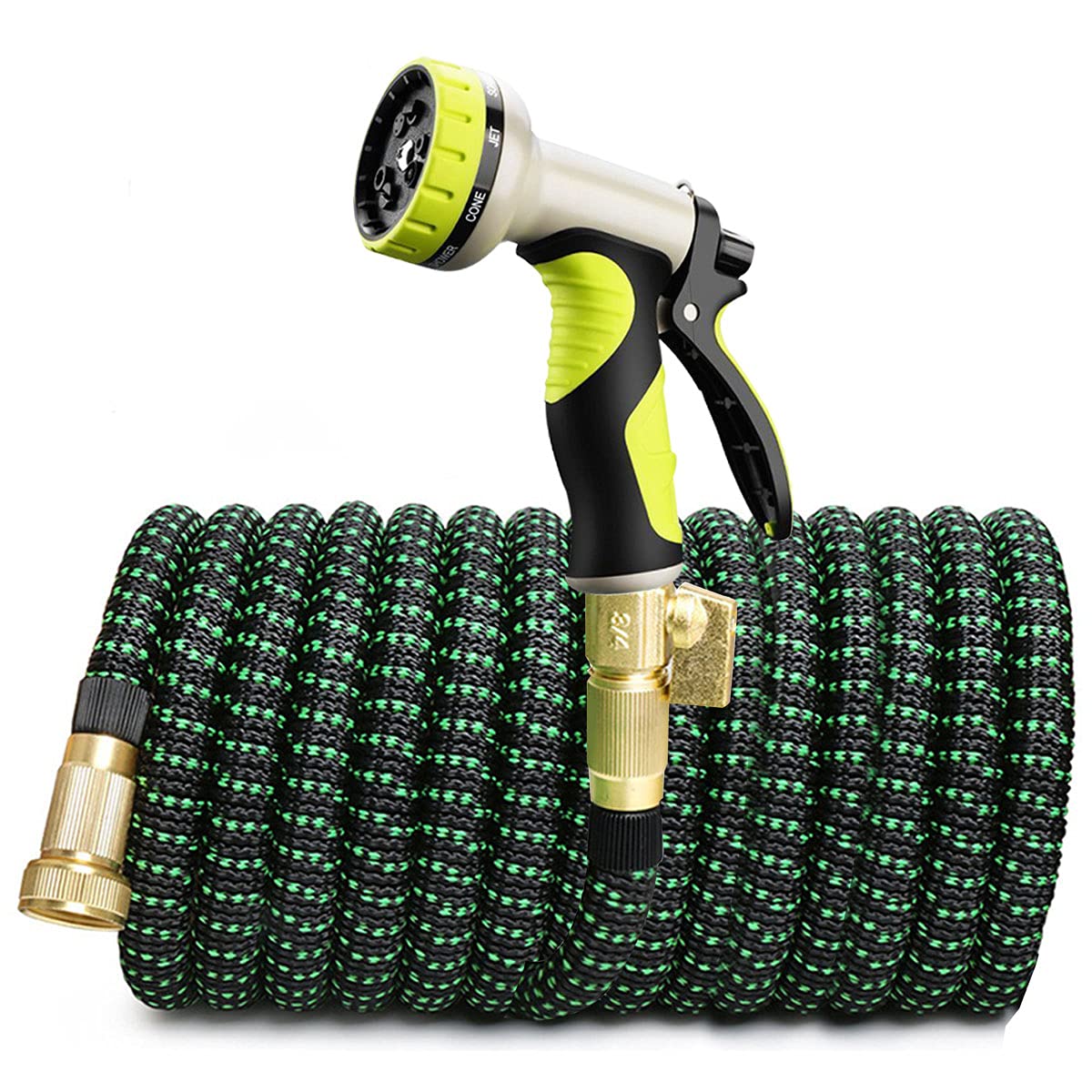 100 FT Expandable Garden Hose with 9 Function Spray Nozzle - Lightweight, Leakproof, Kink-Free Flexible Hose with Solid Brass Fittings - Perfect for Lawn Care, Car Washing, and Outdoor Watering