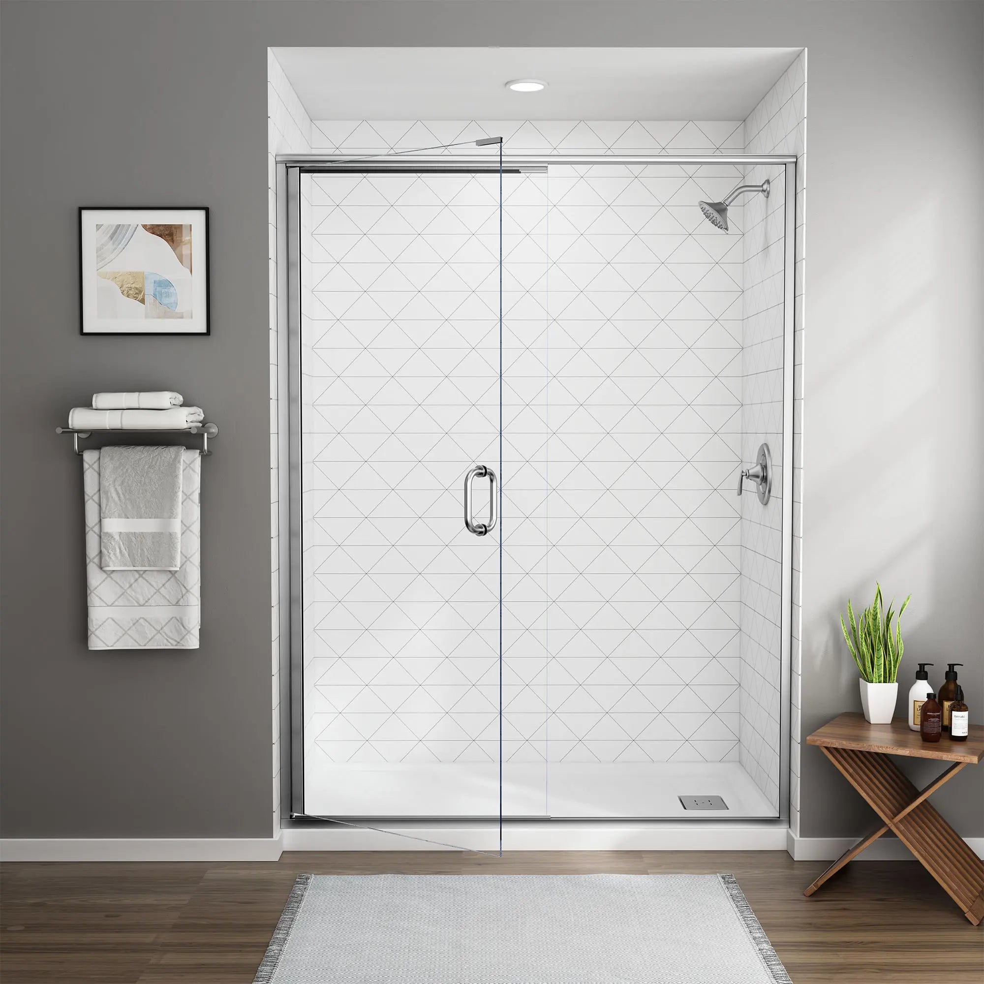 60 x 76 Inch Semi-Frameless Glass Shower Door with Panel - Modern Bathroom Upgrade for Walk-In Showers & Bathtub Enclosures