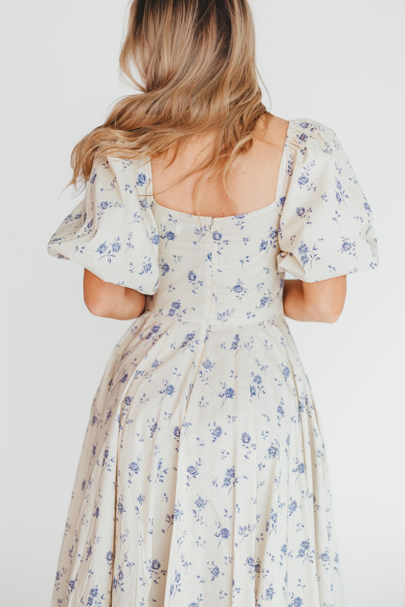 Olivia 100% Cotton Floral Printed Midi Dress in Ivory - Elegant Summer Dress for Women, Perfect for Beach Vacations, Garden Parties & Date Nights