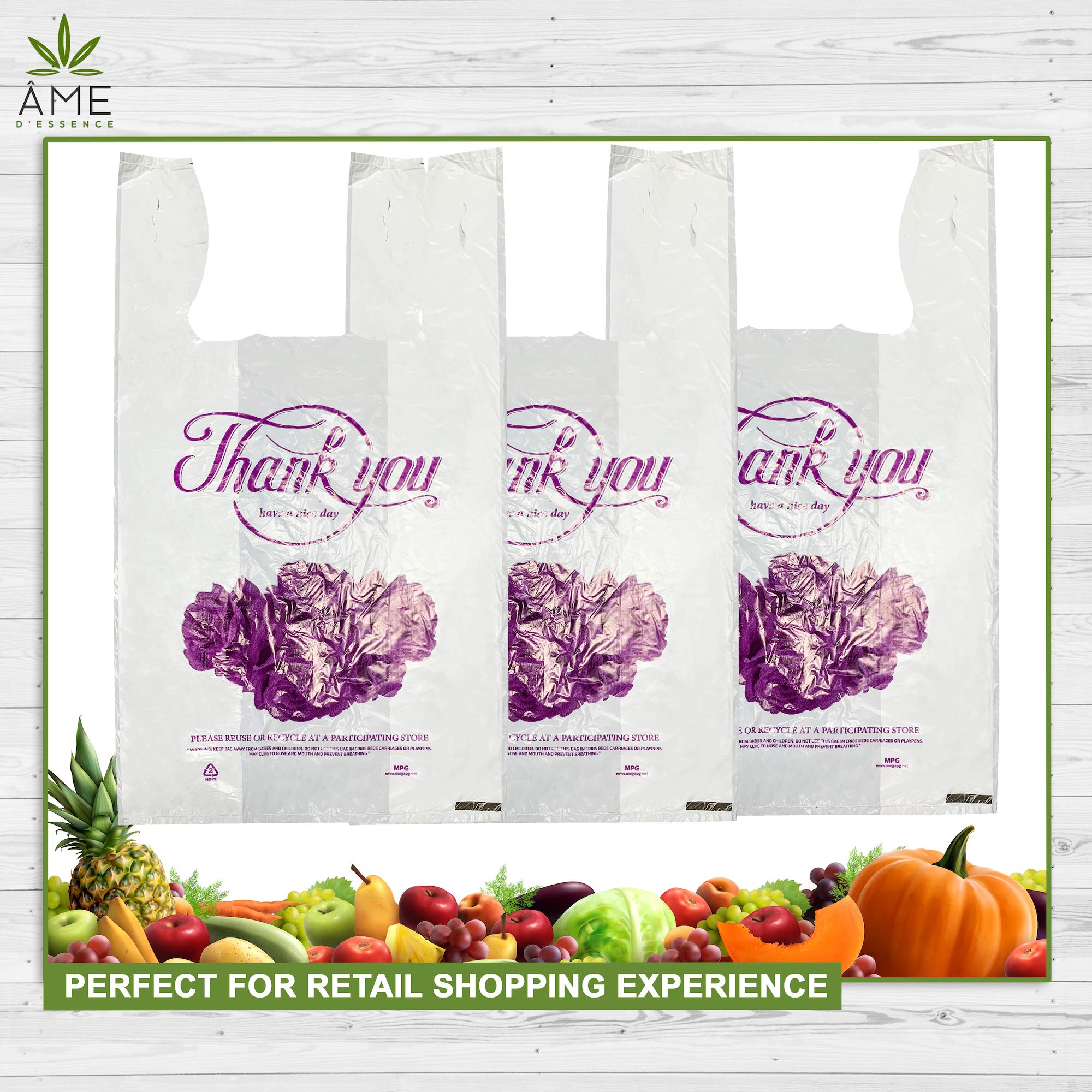 AME D'ESSENCE Reusable Grocery Bags - Eco-Friendly Shopping Tote Bags with Purple Floral Design (Set of 5) - Perfect for Groceries, Farmers Market, and Everyday Errands