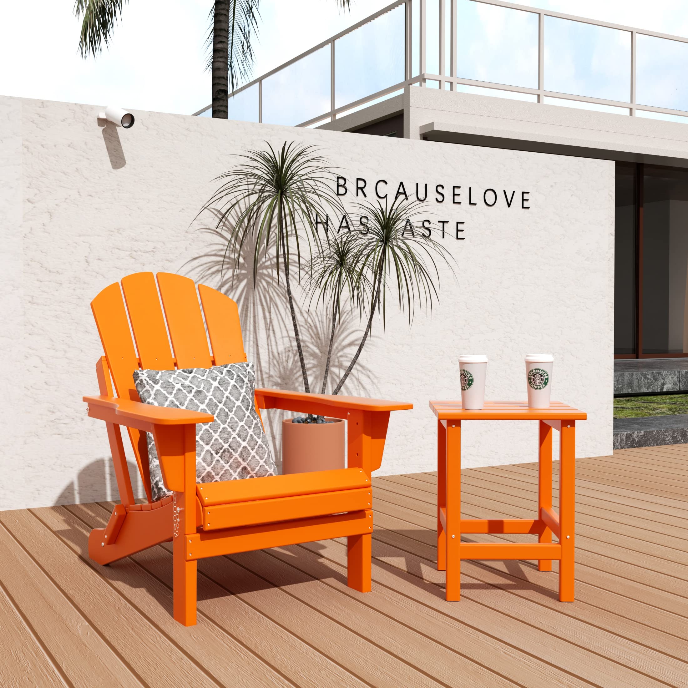 WO Home Furniture 2-Piece Adirondack Chair and Side Table Set - Weatherproof & UV Resistant Outdoor Folding Chairs for Lawn, Garden, Patio, Balcony, Campfire - Orange (Perfect for Backyard Relaxation, Poolside Lounging, and Outdoor Entertaining)