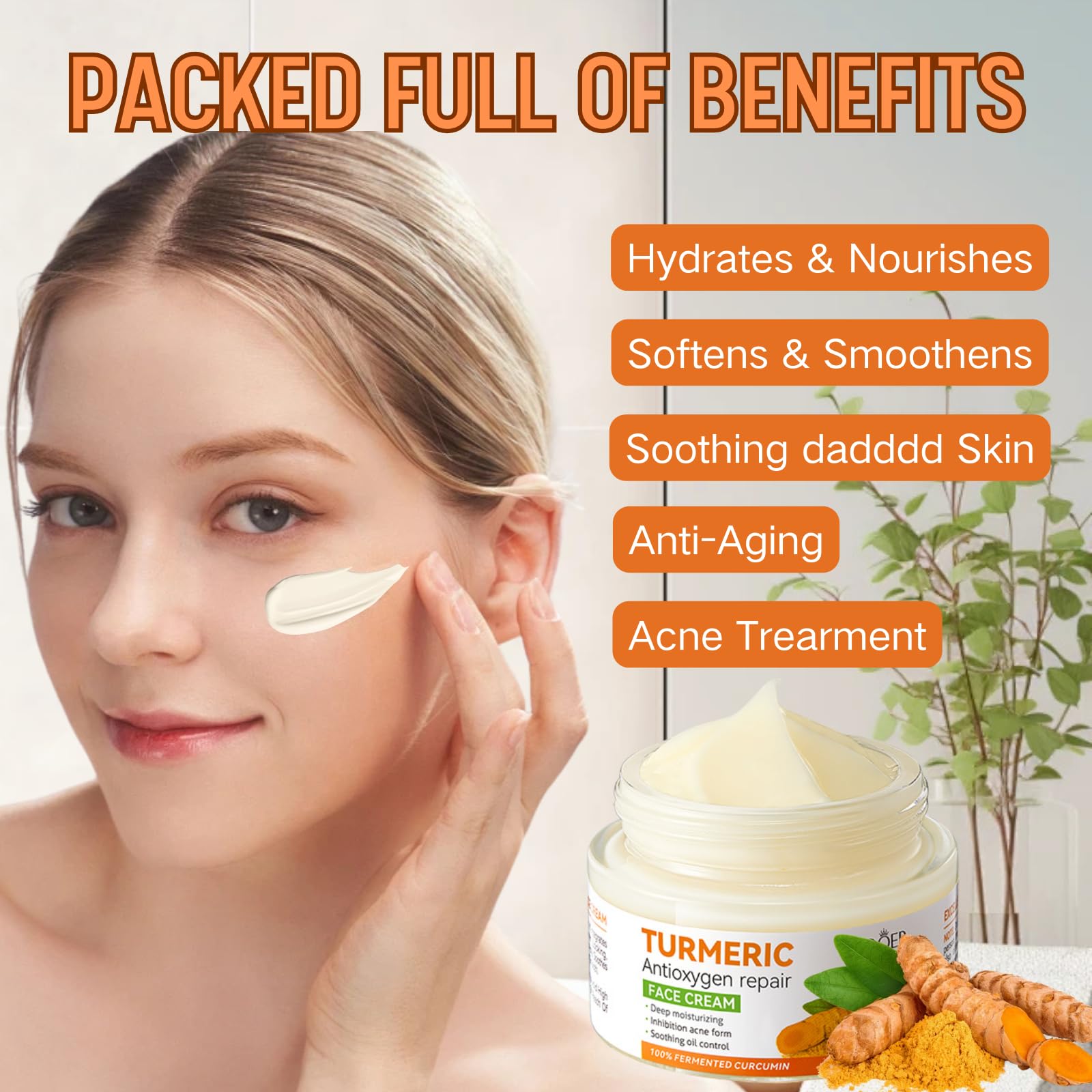 Turmeric Face Cream for Dry & Oily Skin - Hydrating Anti-Aging Moisturizer for Women - Korean Skincare for Acne Care & Daily Use