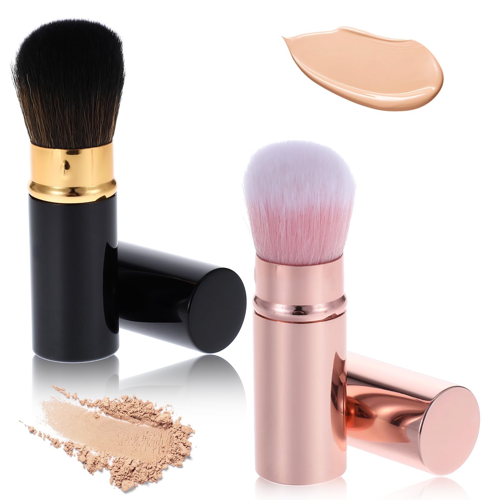 Retractable Travel Makeup Brushes Set for Women - Foundation & Blush - Gold & Black - Perfect for On-the-Go Beauty